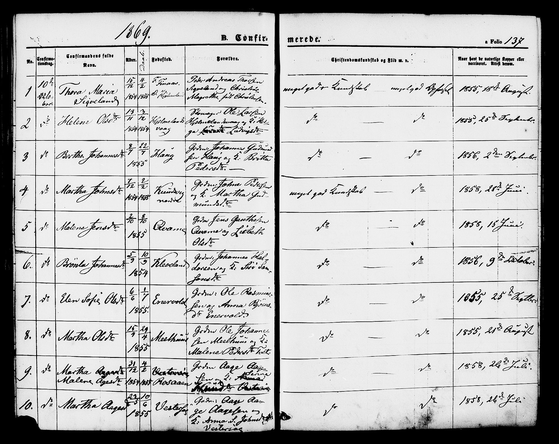 Hjelmeland sokneprestkontor, SAST/A-101843/01/IV/L0011: Parish register (official) no. A 11, 1861-1878, p. 137