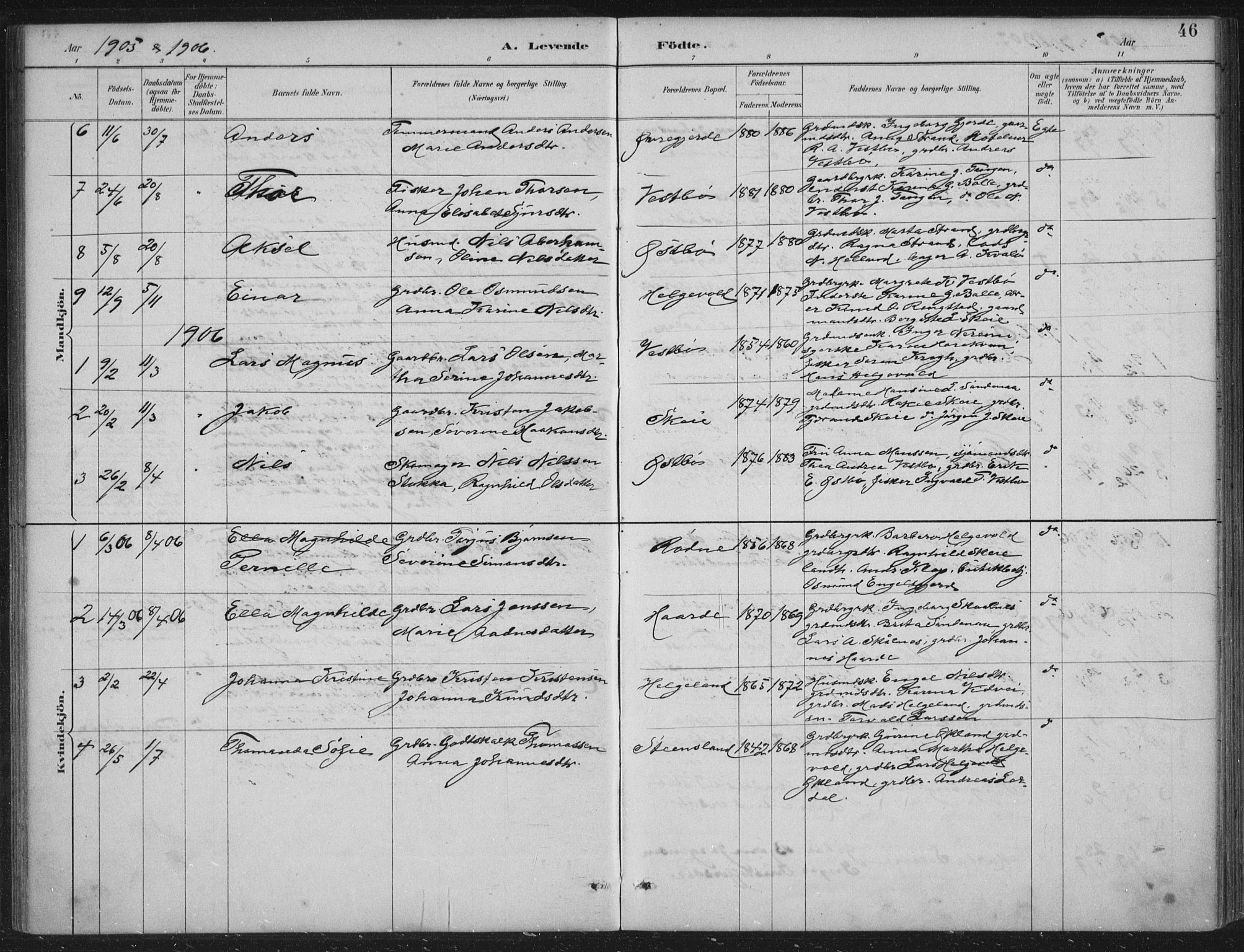 Vikedal sokneprestkontor, AV/SAST-A-101840/01/IV: Parish register (official) no. A 11, 1884-1933, p. 46