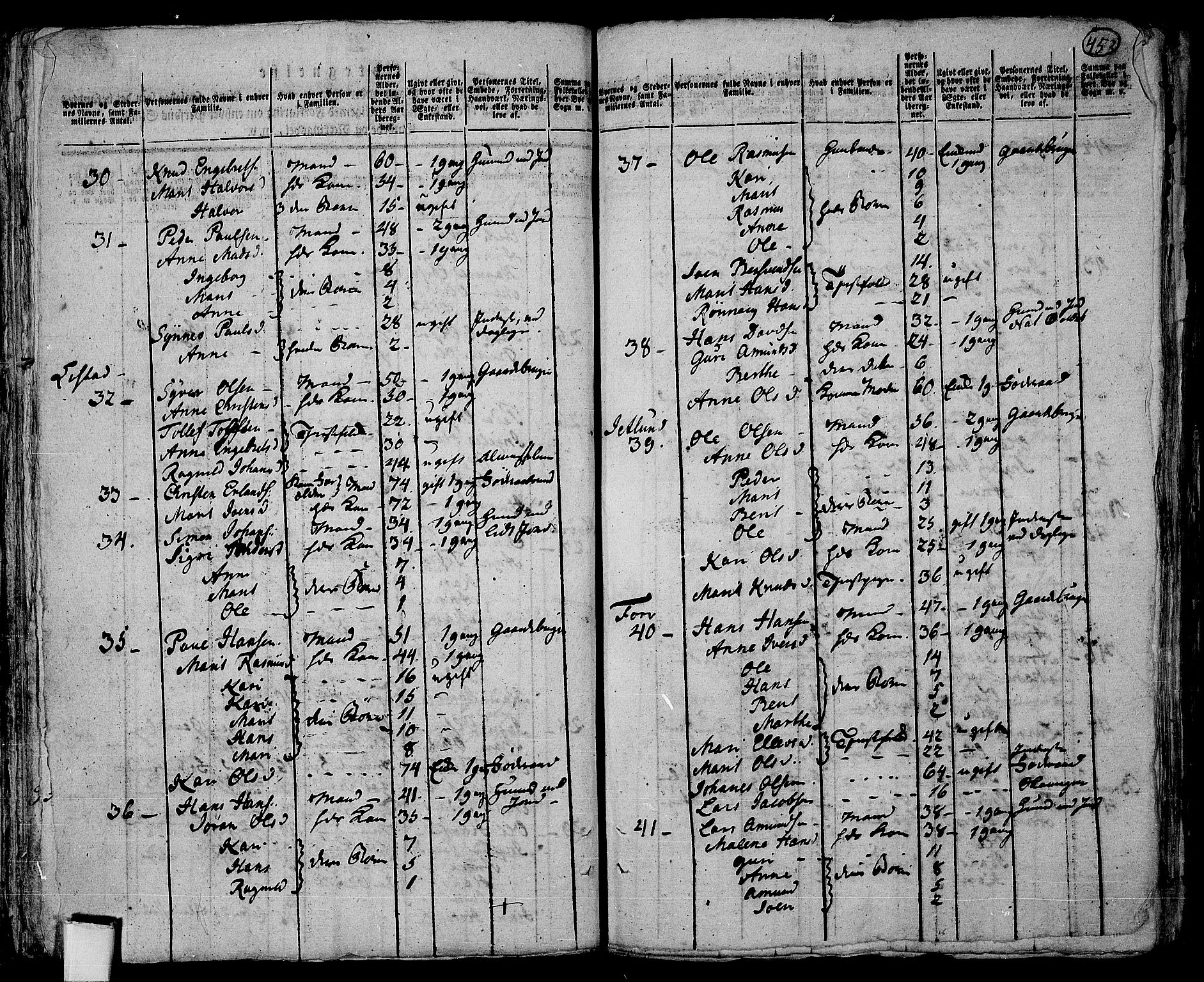 RA, 1801 census for 0518P Fron, 1801, p. 452b-453a