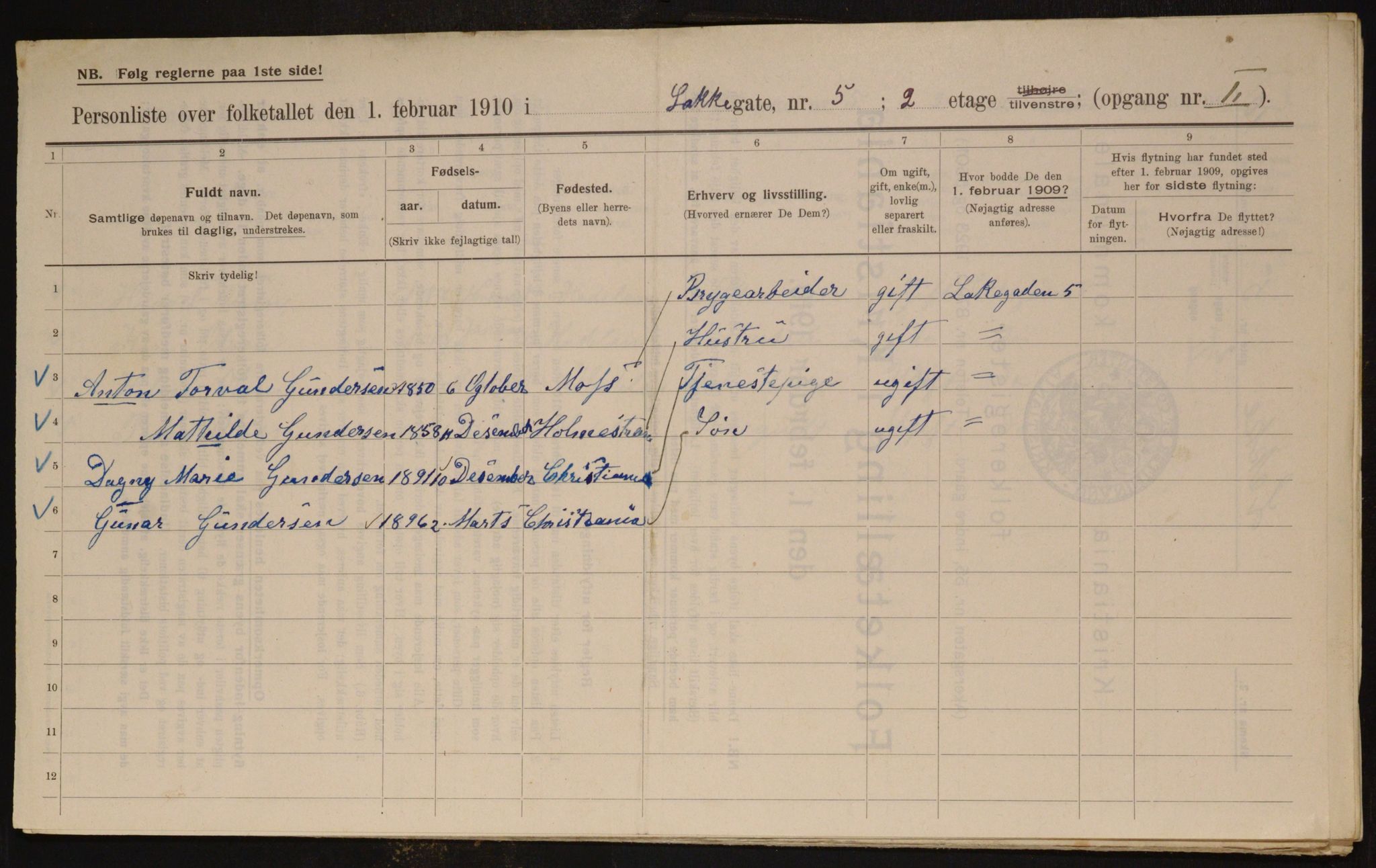 OBA, Municipal Census 1910 for Kristiania, 1910, p. 53382