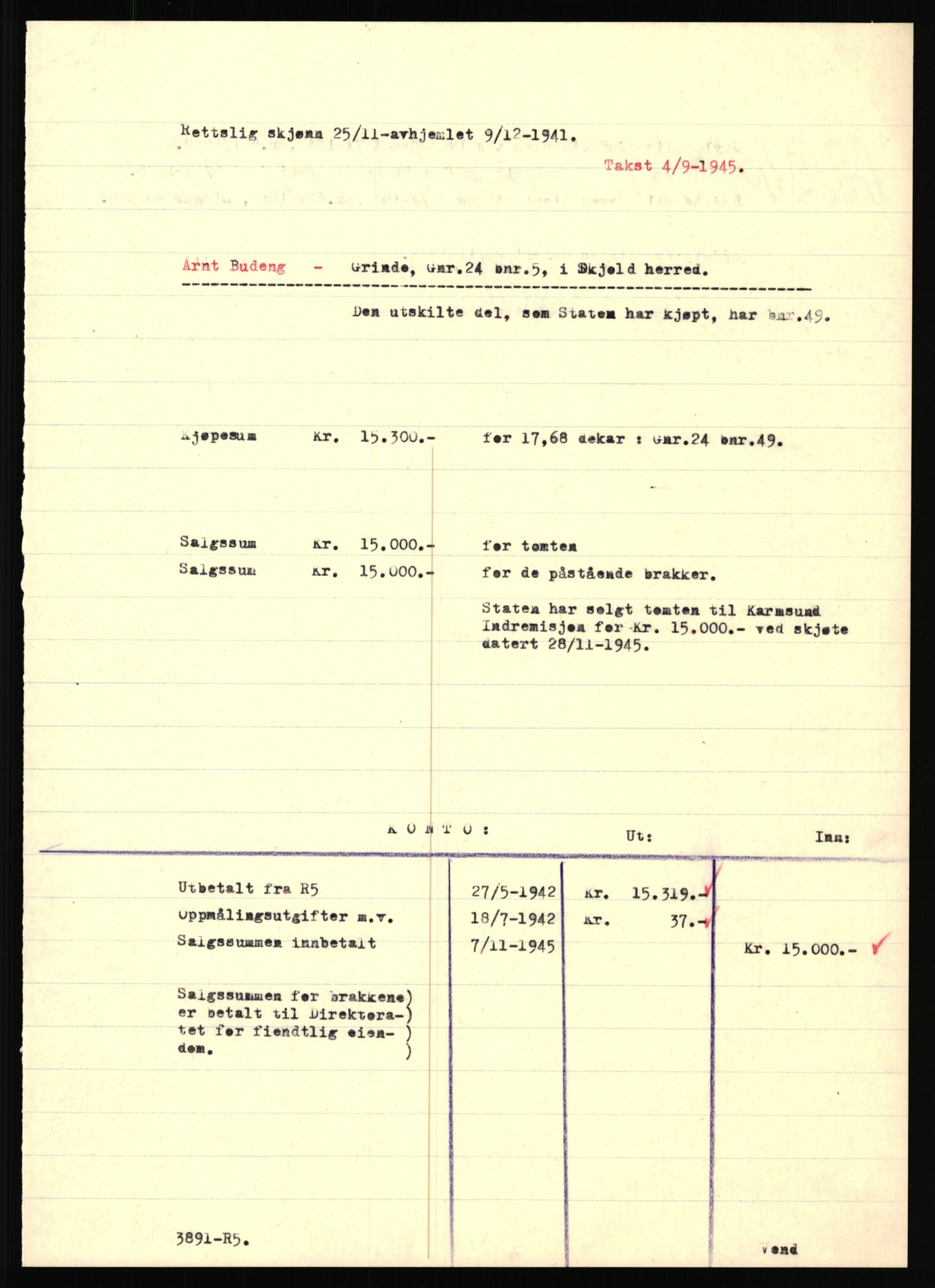 Forsvarsdepartementet, 10. kontor / Oppgjørskontoret, AV/RA-RAFA-1225/D/Dd/L0351: Rogaland, 1941-1958, p. 2