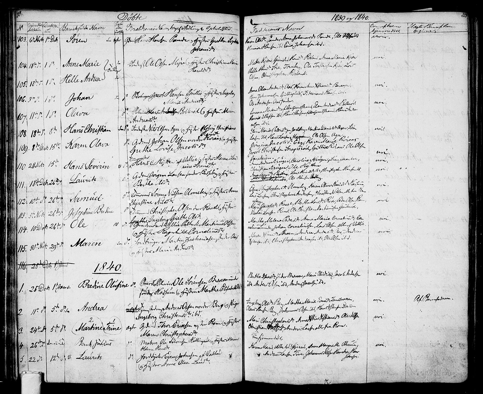 Sem kirkebøker, SAKO/A-5/F/Fa/L0005: Parish register (official) no. I 5, 1825-1842, p. 204-205