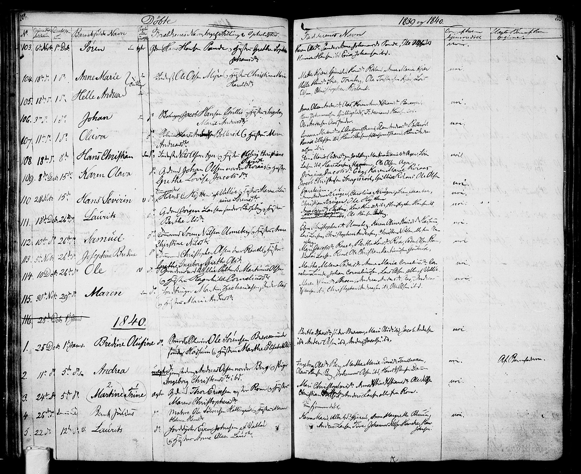 Sem kirkebøker, AV/SAKO-A-5/F/Fa/L0005: Parish register (official) no. I 5, 1825-1842, p. 204-205