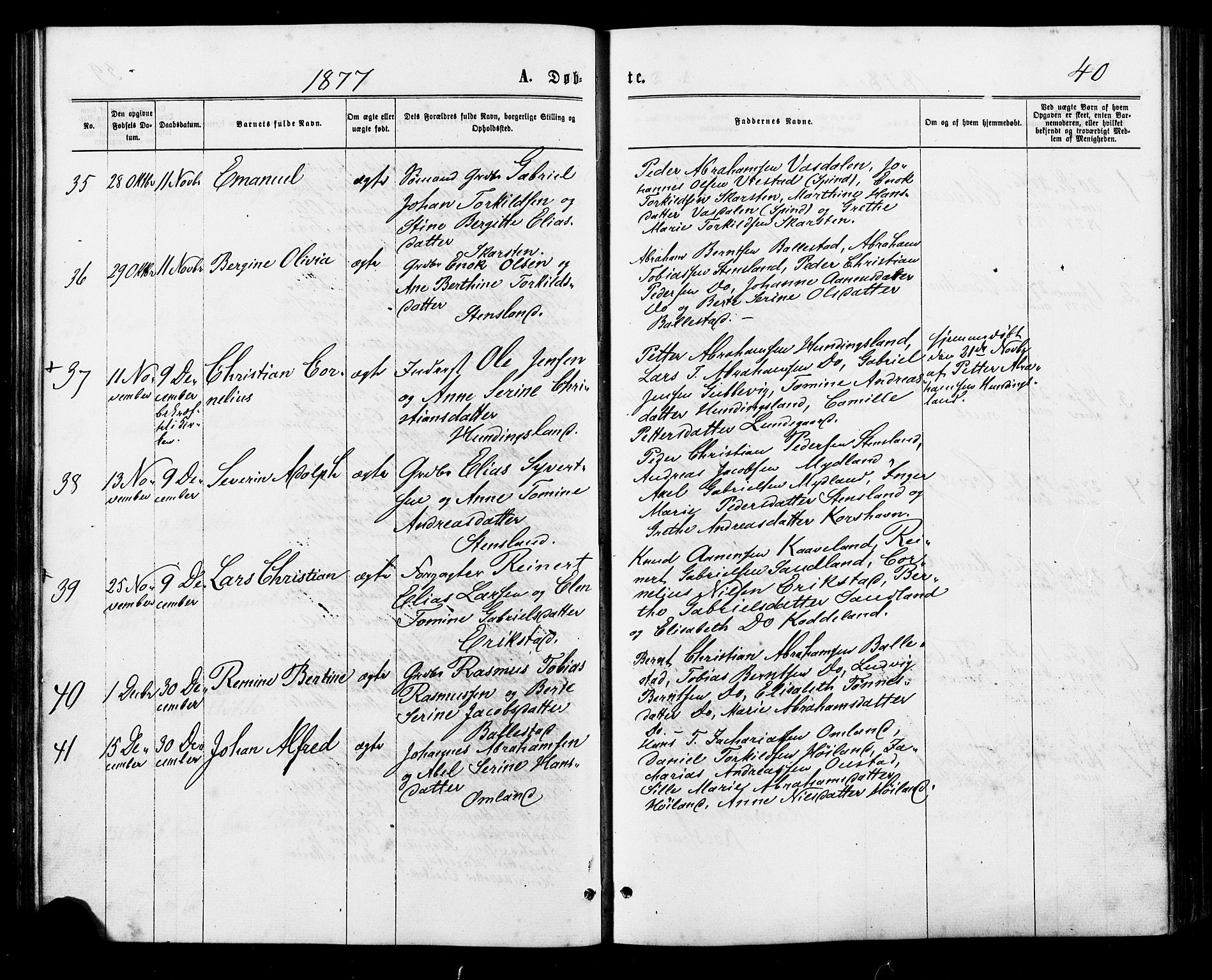 Lyngdal sokneprestkontor, AV/SAK-1111-0029/F/Fa/Faa/L0003: Parish register (official) no. A 3, 1871-1882, p. 40