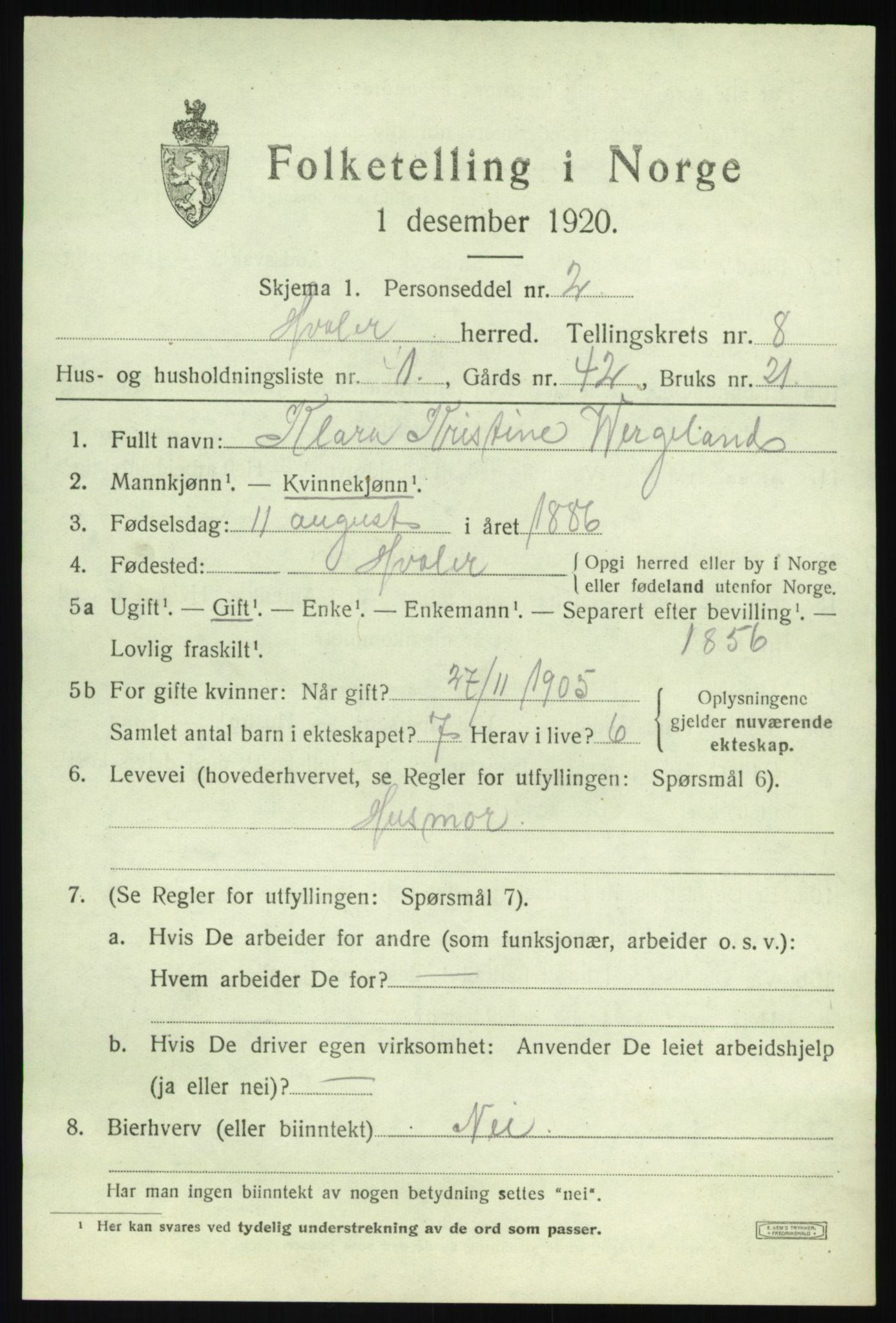 SAO, 1920 census for Hvaler, 1920, p. 7342