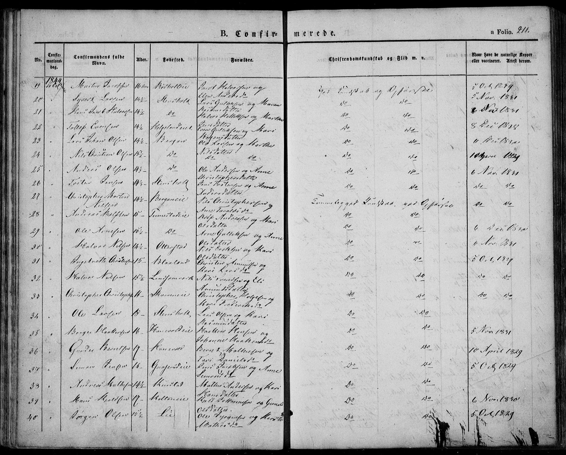 Lardal kirkebøker, SAKO/A-350/F/Fa/L0006: Parish register (official) no. I 6, 1835-1860, p. 211