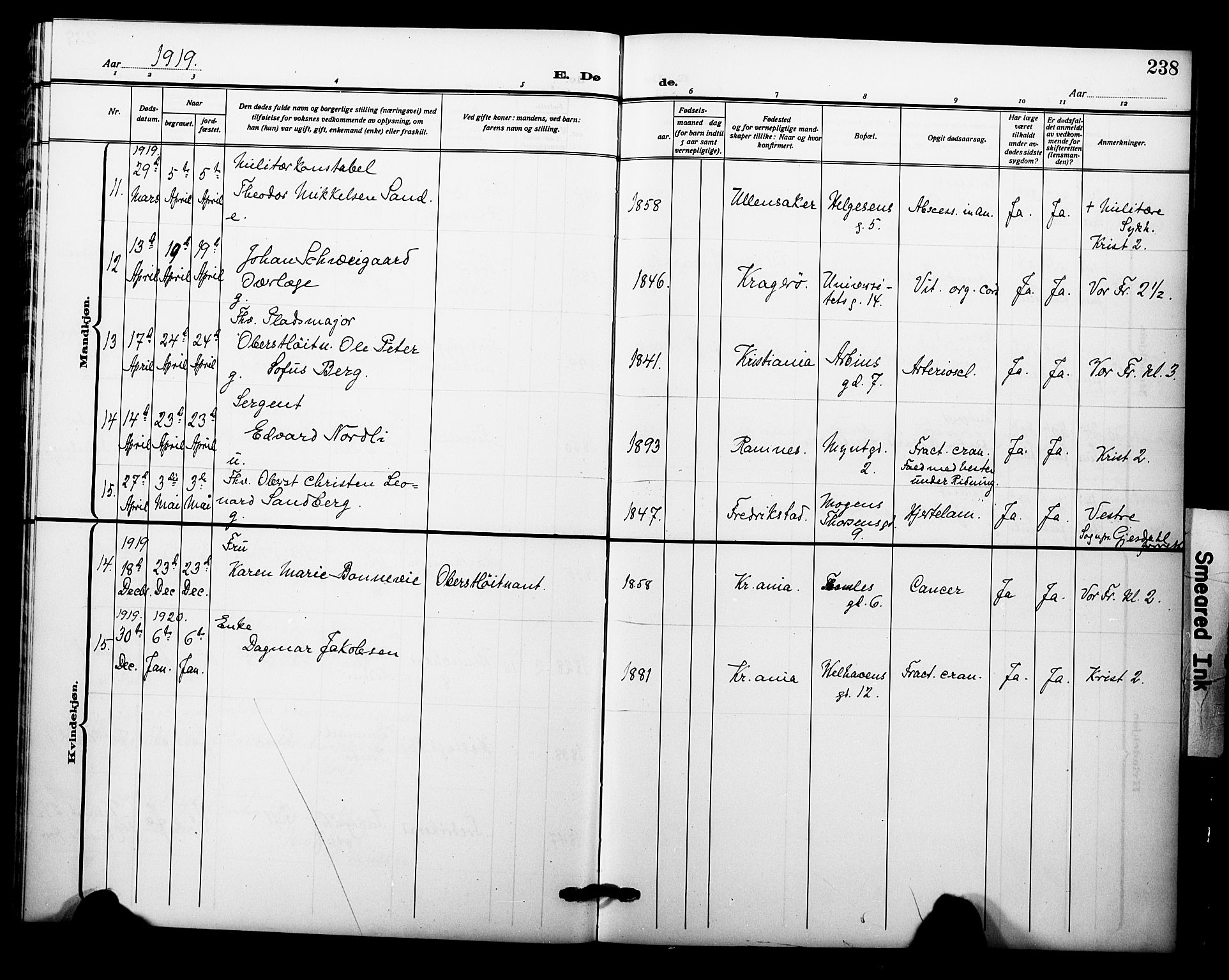 Garnisonsmenigheten Kirkebøker, AV/SAO-A-10846/F/Fa/L0015: Parish register (official) no. 15, 1915-1921, p. 238