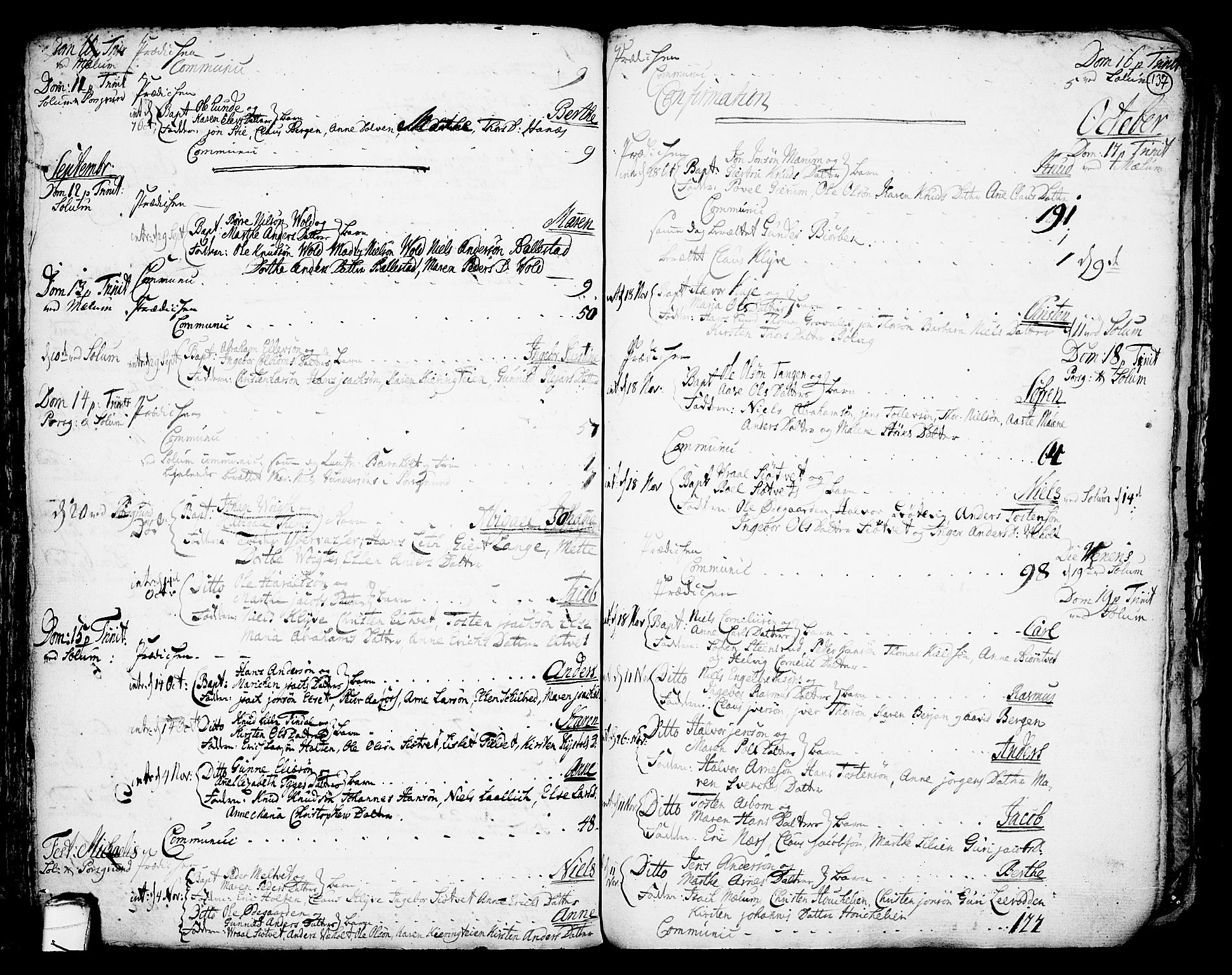 Solum kirkebøker, SAKO/A-306/F/Fa/L0002: Parish register (official) no. I 2, 1713-1761, p. 137