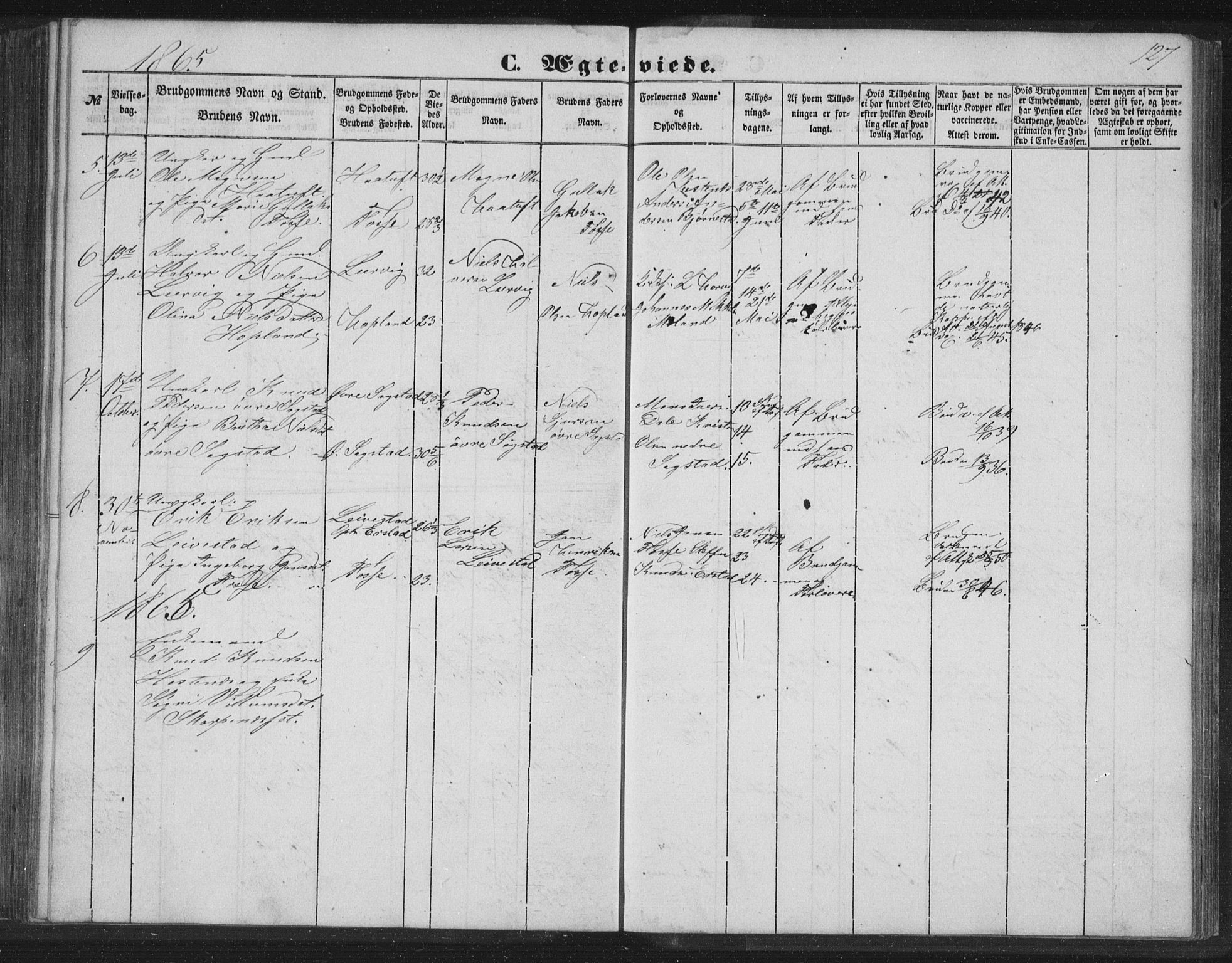 Alversund Sokneprestembete, AV/SAB-A-73901/H/Ha/Hab: Parish register (copy) no. C 1, 1851-1866, p. 127