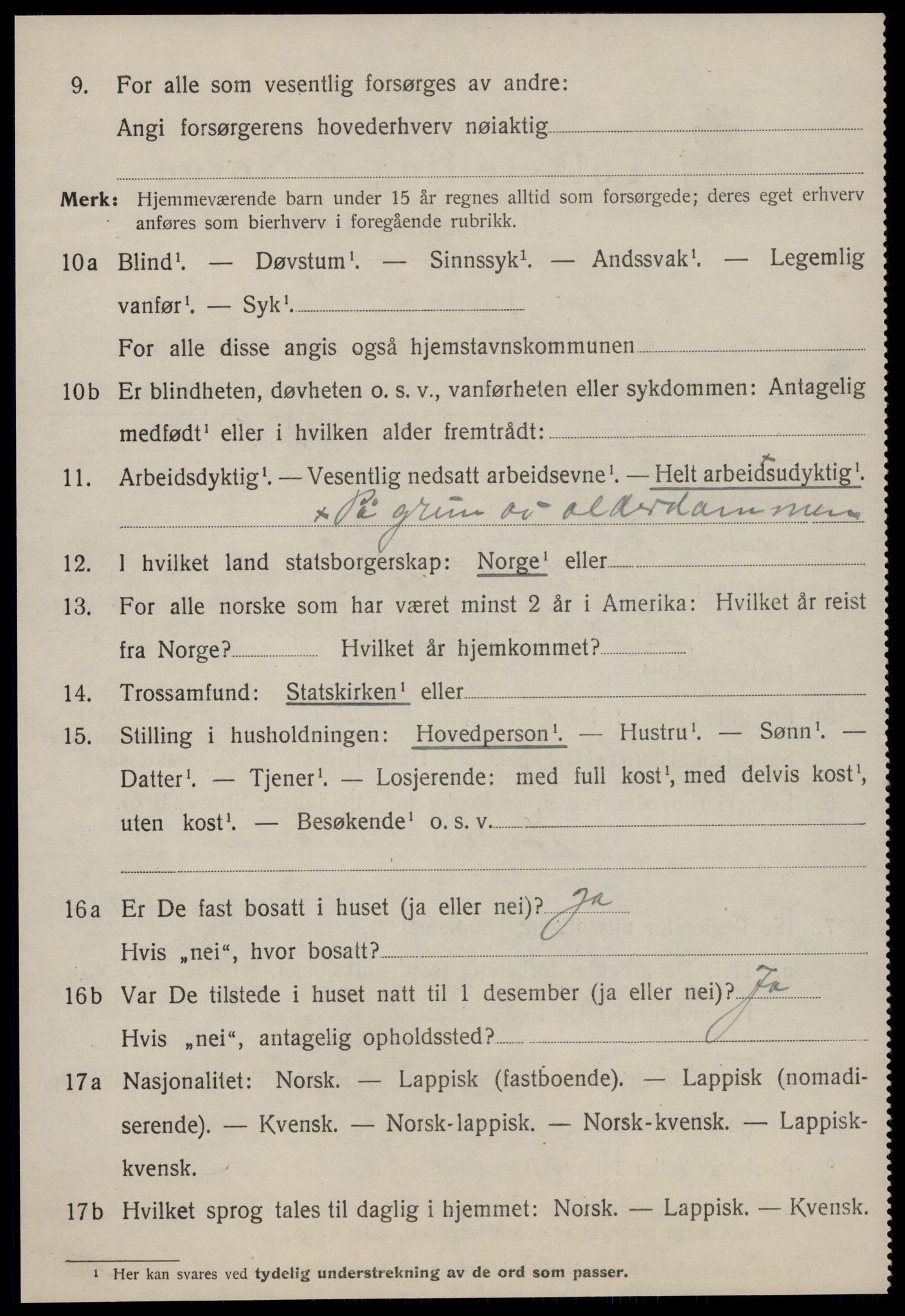 SAT, 1920 census for Agdenes, 1920, p. 3060