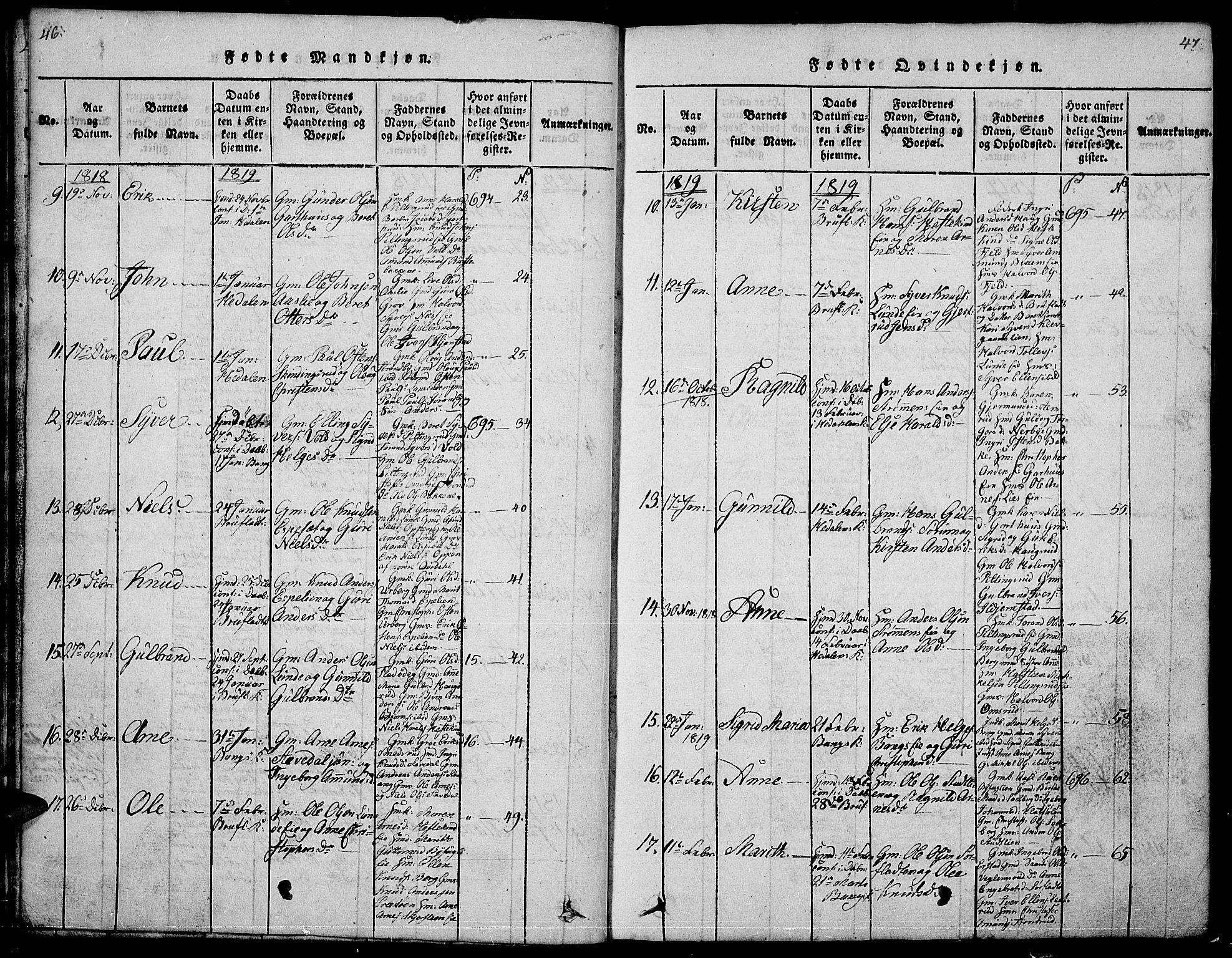 Sør-Aurdal prestekontor, SAH/PREST-128/H/Ha/Hab/L0001: Parish register (copy) no. 1, 1815-1826, p. 46-47