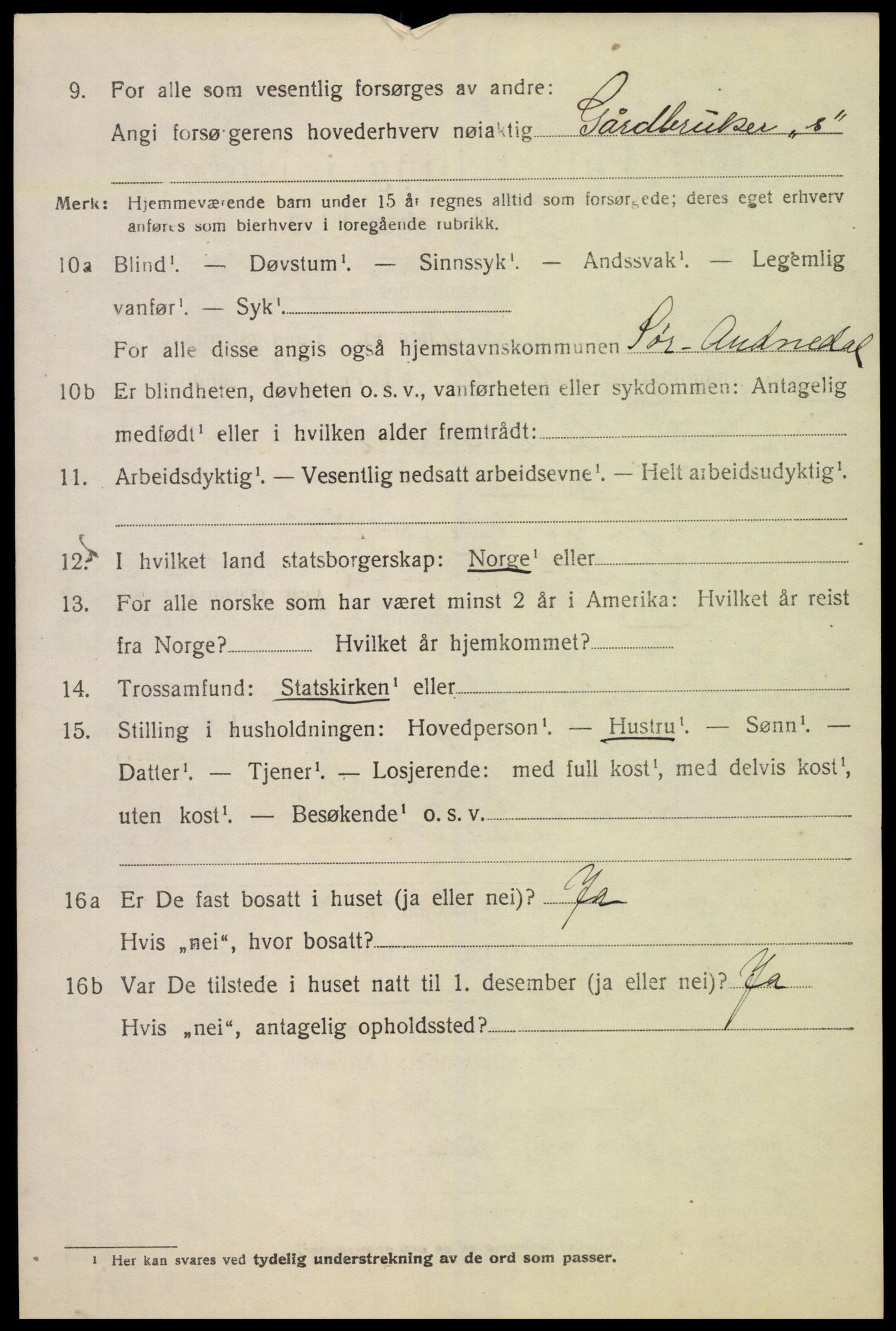 SAK, 1920 census for Sør-Audnedal, 1920, p. 2688