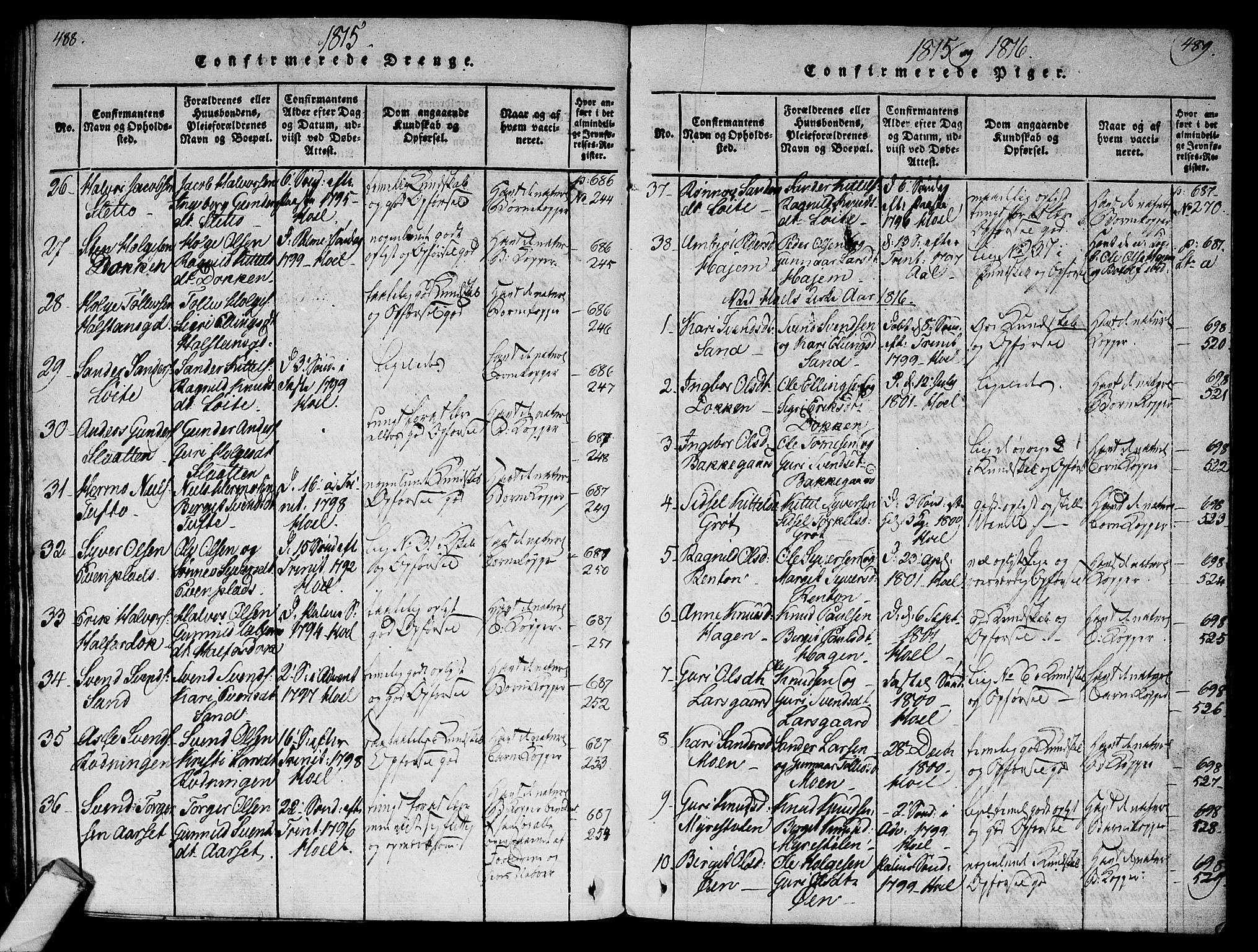 Ål kirkebøker, AV/SAKO-A-249/F/Fa/L0004: Parish register (official) no. I 4, 1815-1825, p. 488-489