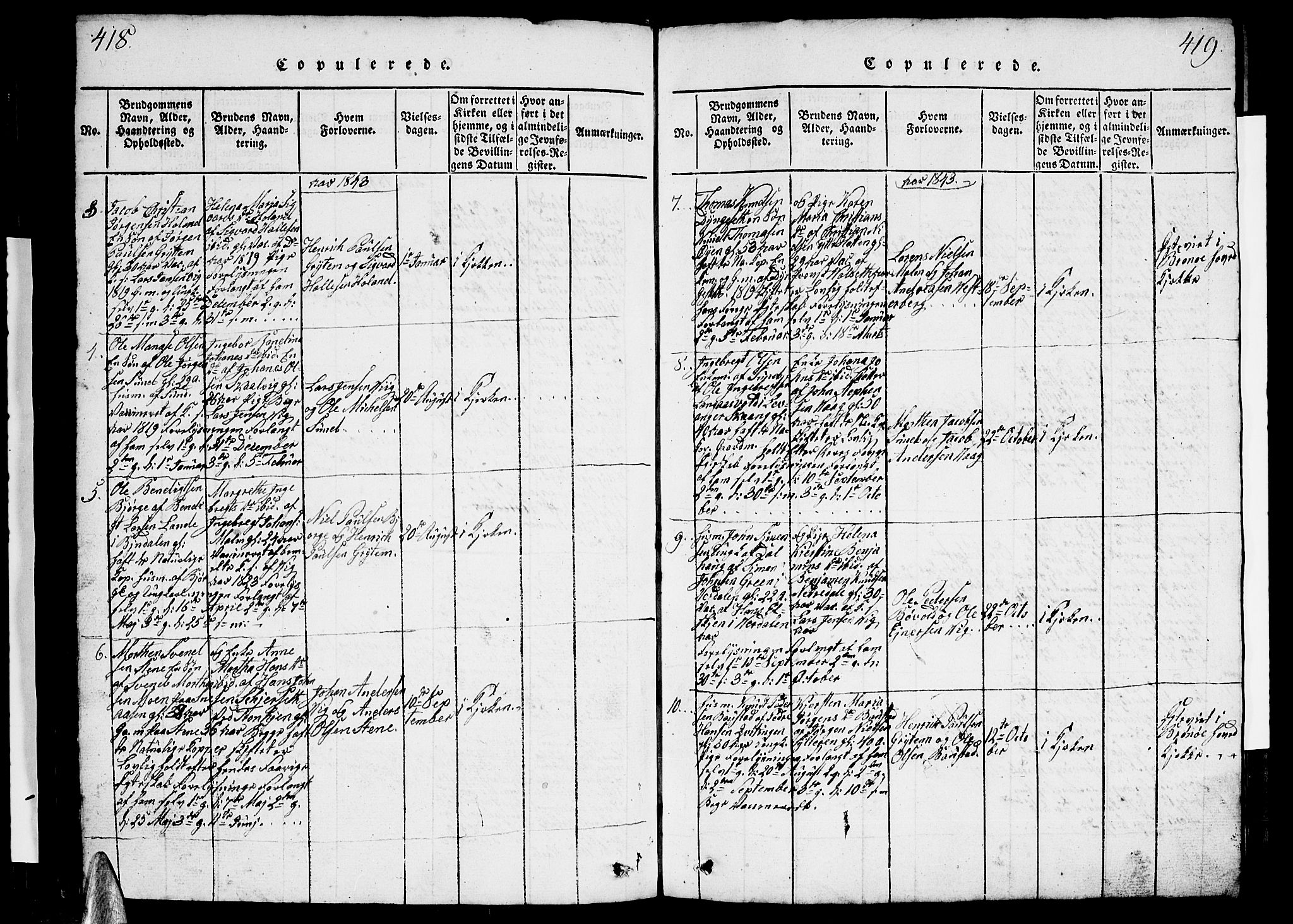 Ministerialprotokoller, klokkerbøker og fødselsregistre - Nordland, AV/SAT-A-1459/812/L0186: Parish register (copy) no. 812C04, 1820-1849, p. 418-419