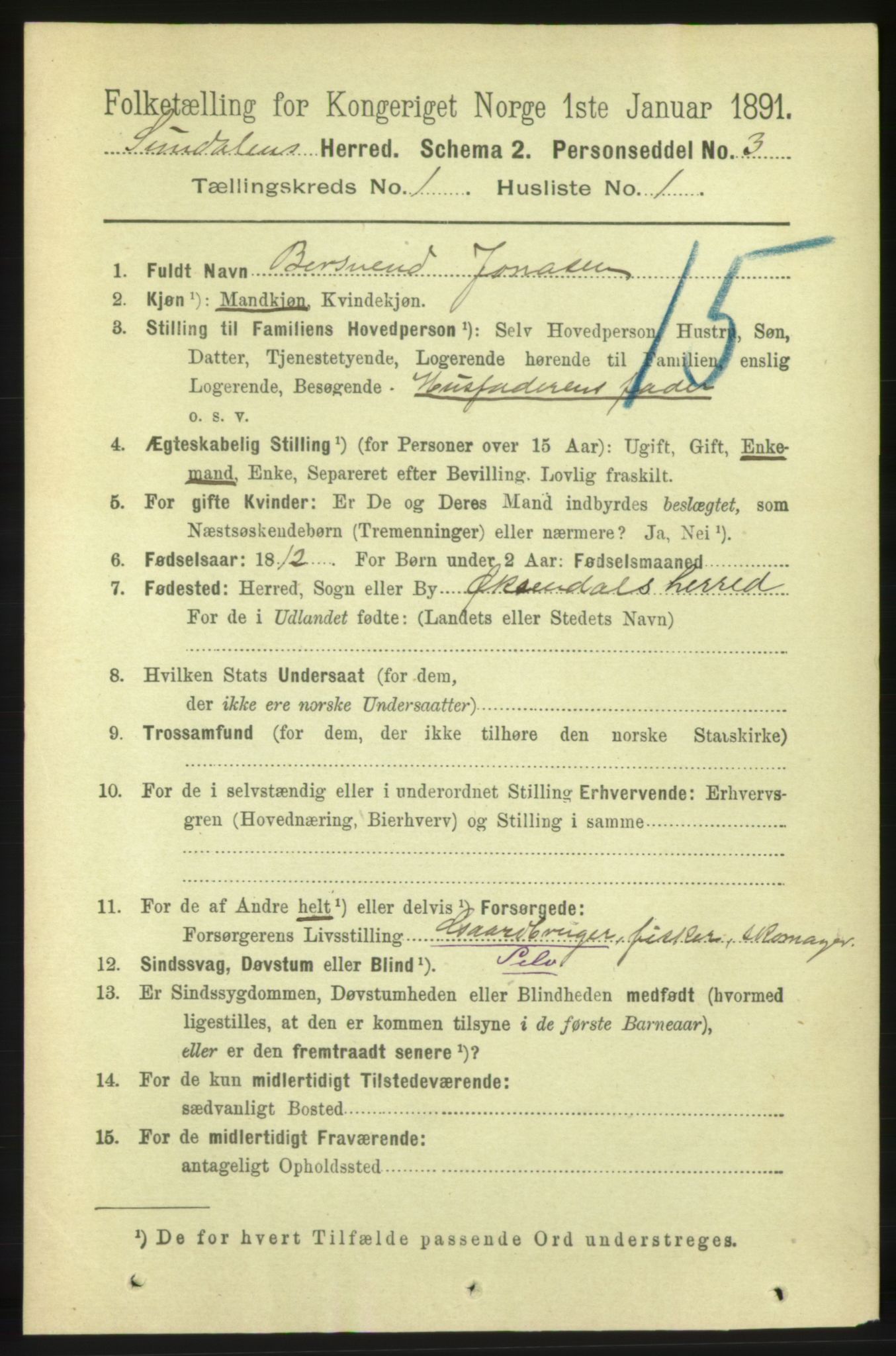 RA, 1891 census for 1563 Sunndal, 1891, p. 52