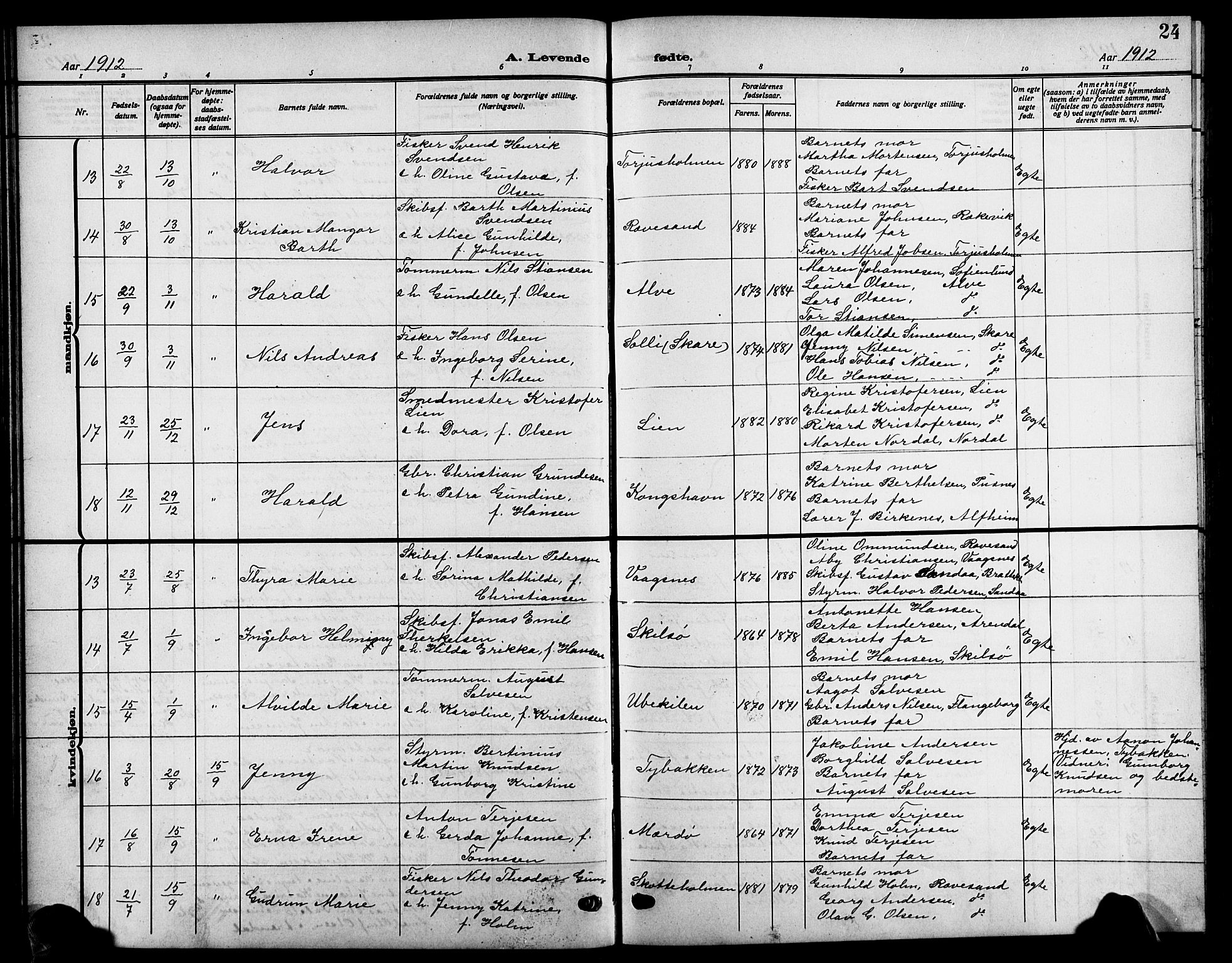 Tromøy sokneprestkontor, AV/SAK-1111-0041/F/Fb/L0007: Parish register (copy) no. B 7, 1908-1925, p. 24