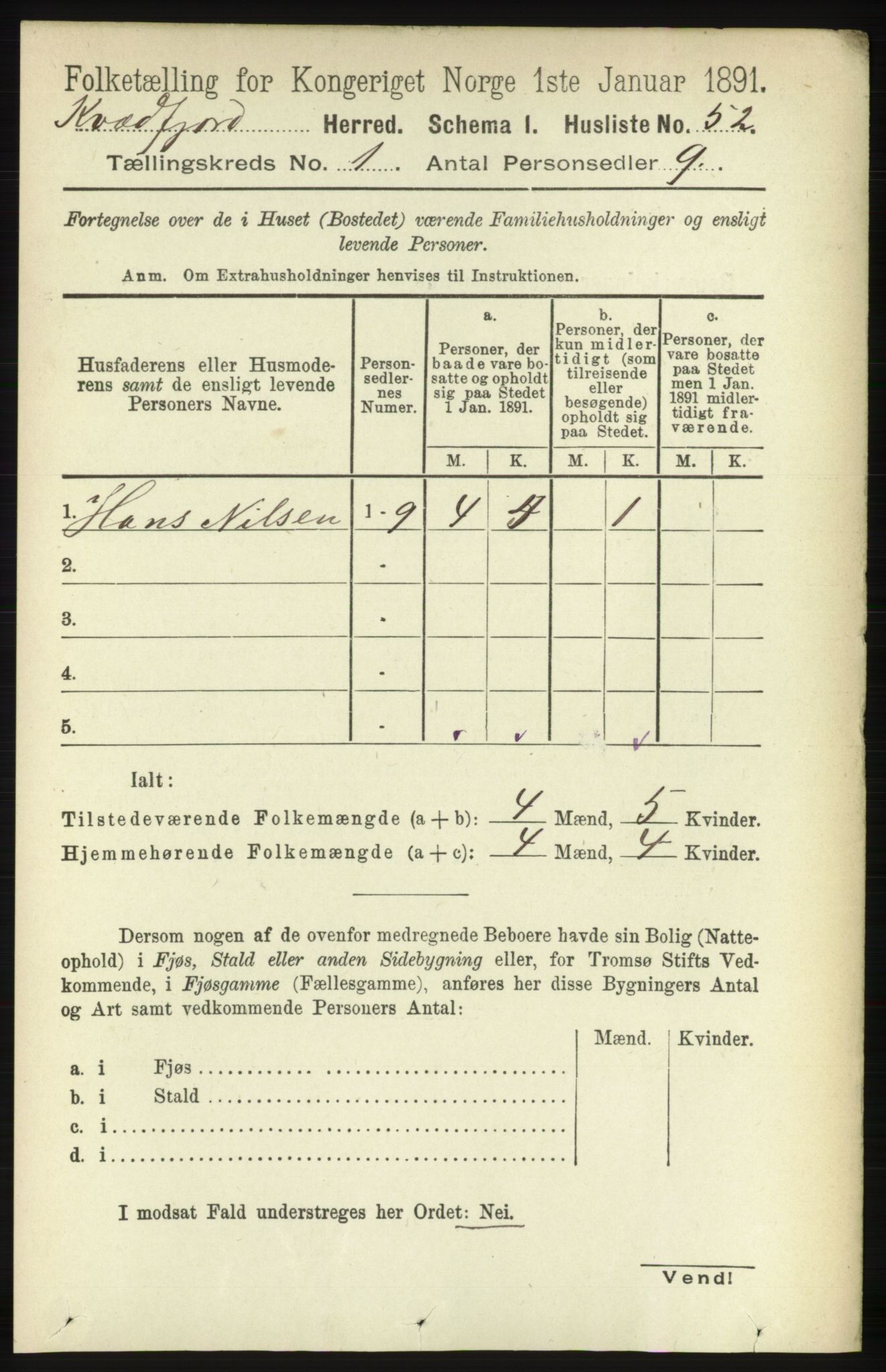 RA, 1891 census for 1911 Kvæfjord, 1891, p. 72