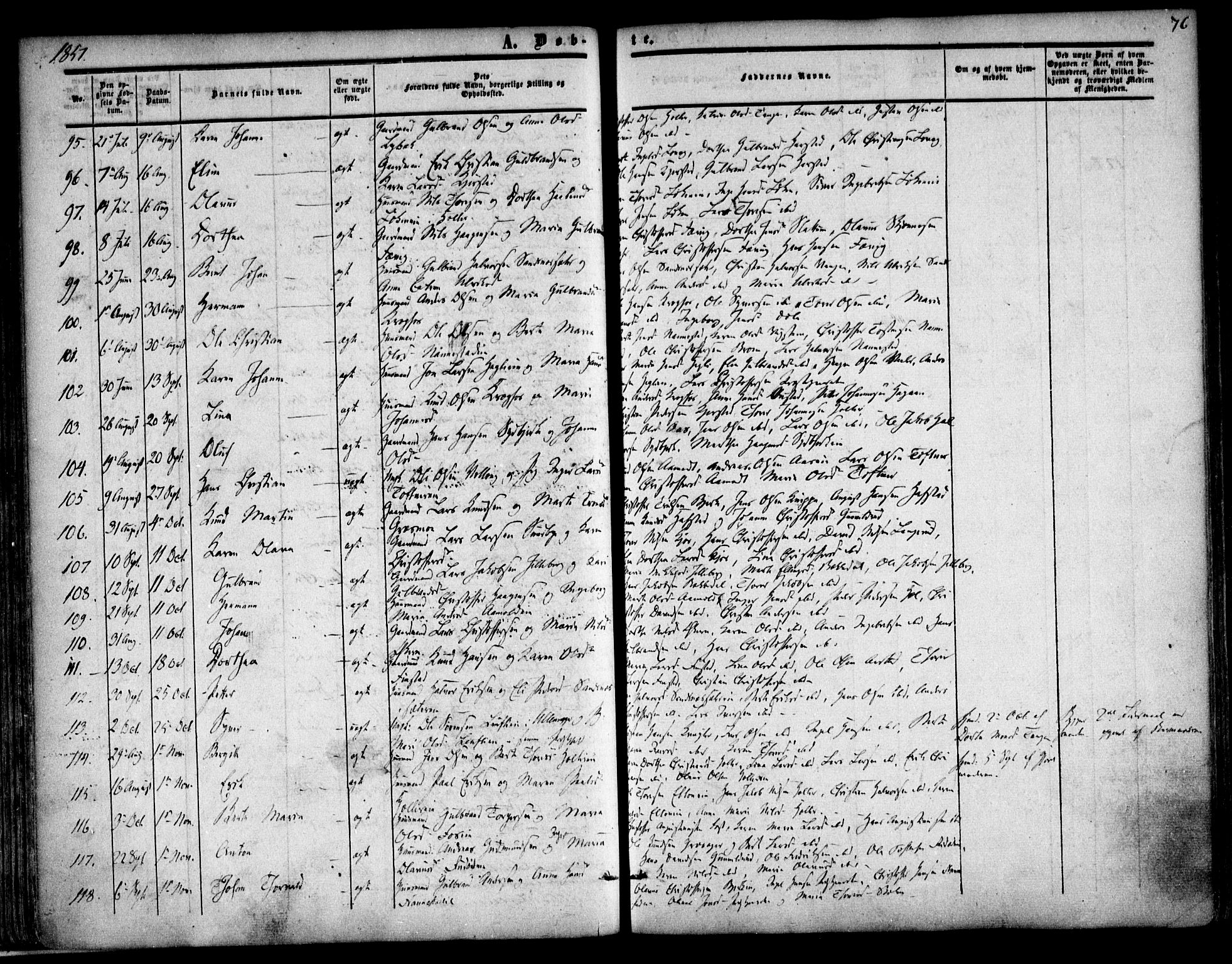 Nannestad prestekontor Kirkebøker, SAO/A-10414a/F/Fa/L0011: Parish register (official) no. I 11, 1850-1859, p. 76