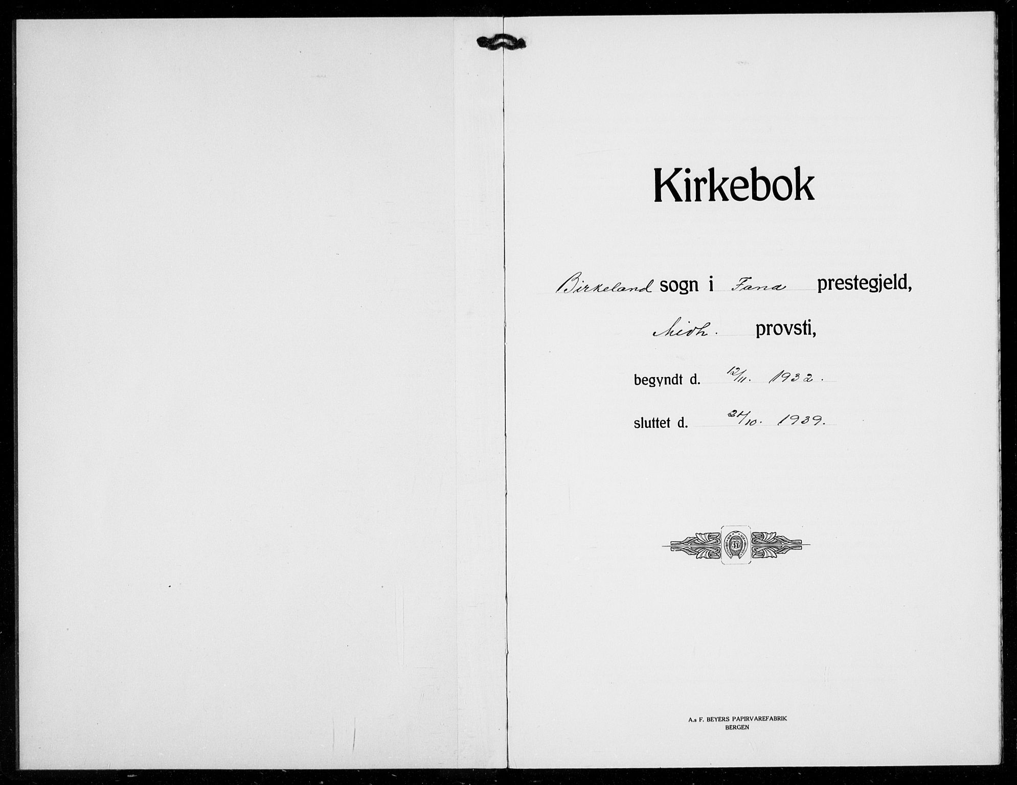 Birkeland Sokneprestembete, SAB/A-74601/H/Hab: Parish register (copy) no. A 11, 1932-1939
