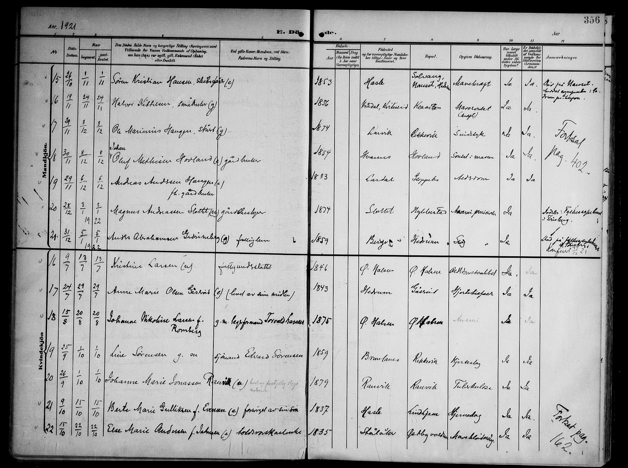 Tjølling kirkebøker, AV/SAKO-A-60/F/Fa/L0010: Parish register (official) no. 10, 1906-1923, p. 356