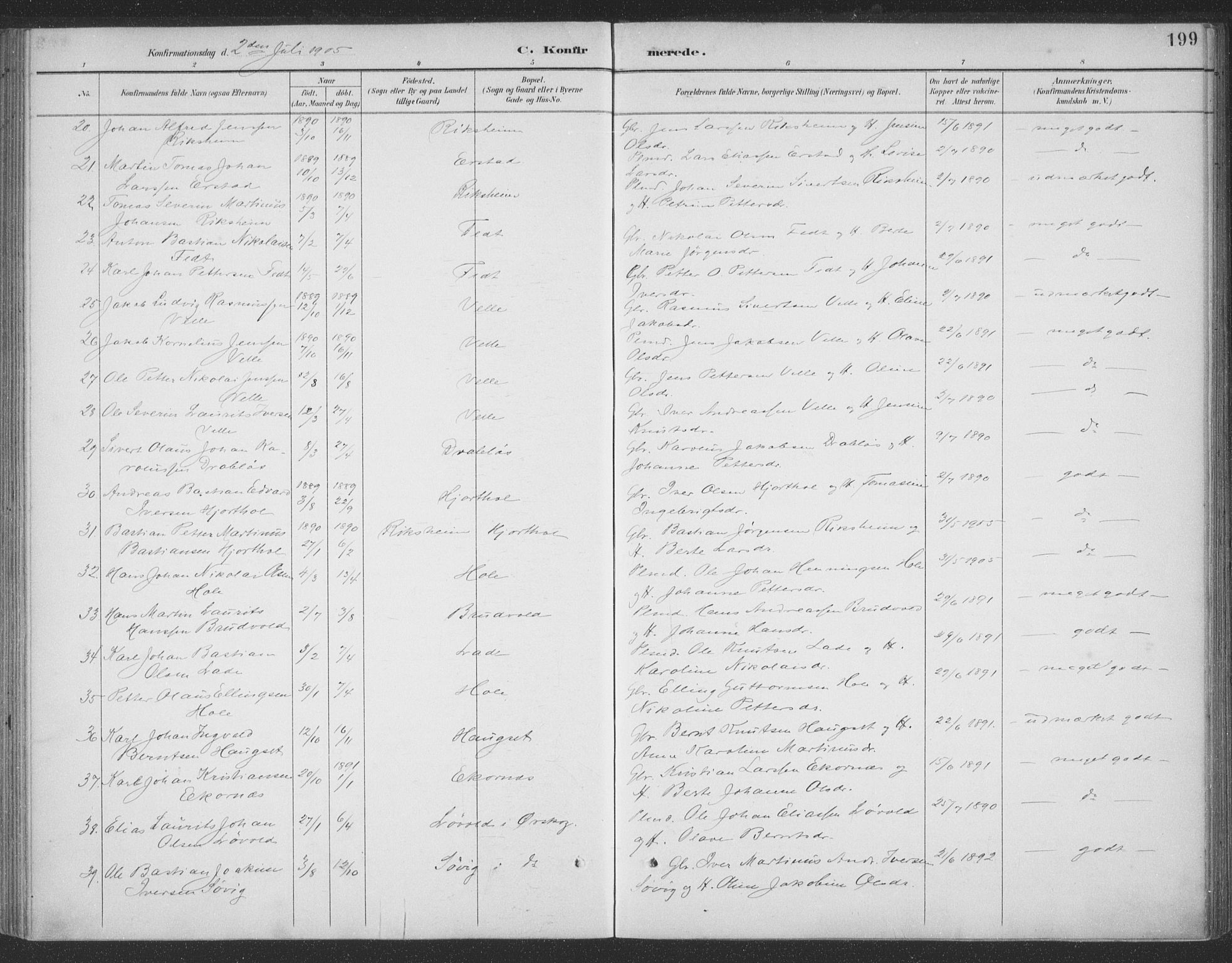 Ministerialprotokoller, klokkerbøker og fødselsregistre - Møre og Romsdal, SAT/A-1454/523/L0335: Parish register (official) no. 523A02, 1891-1911, p. 199