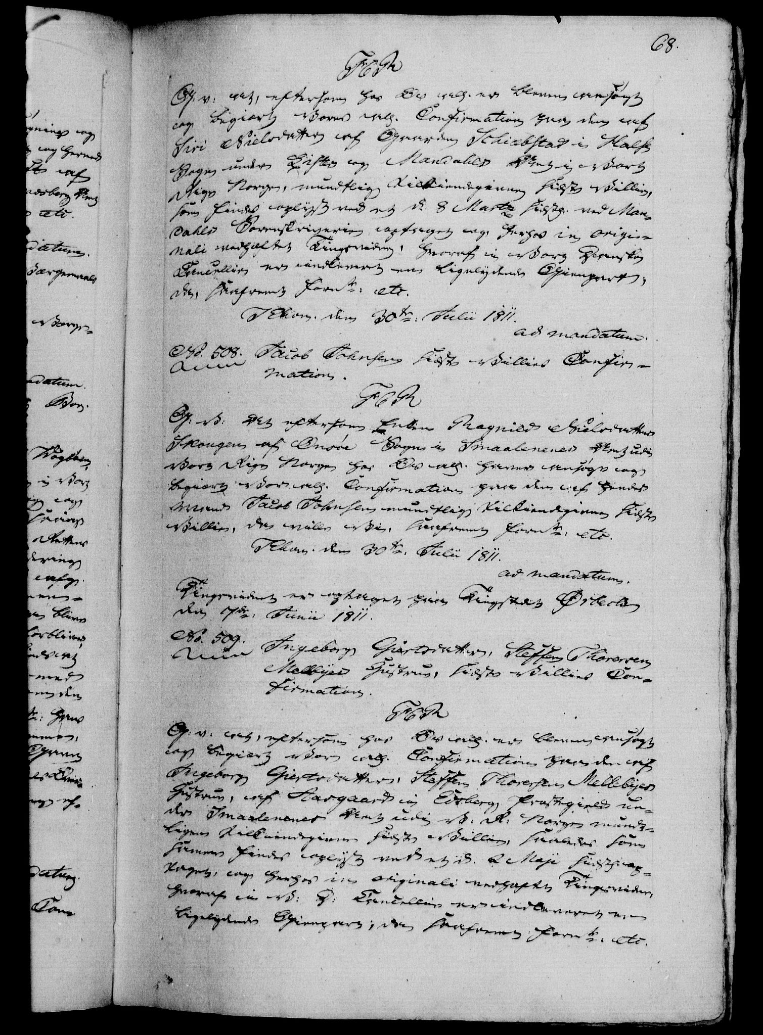 Danske Kanselli 1800-1814, AV/RA-EA-3024/H/Hf/Hfb/Hfba/L0005: Registranter, 1811-1814, p. 68a