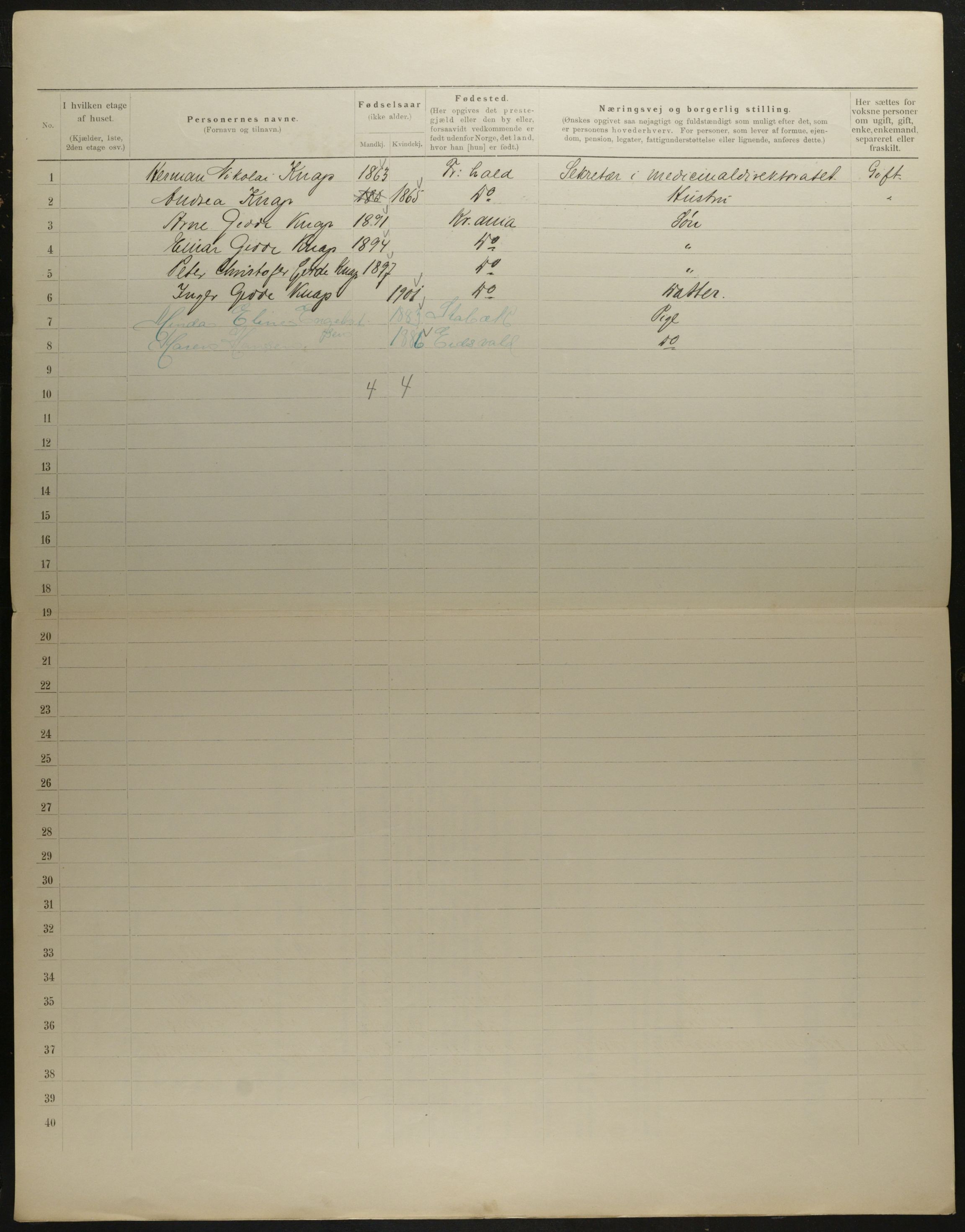 OBA, Municipal Census 1901 for Kristiania, 1901, p. 7990