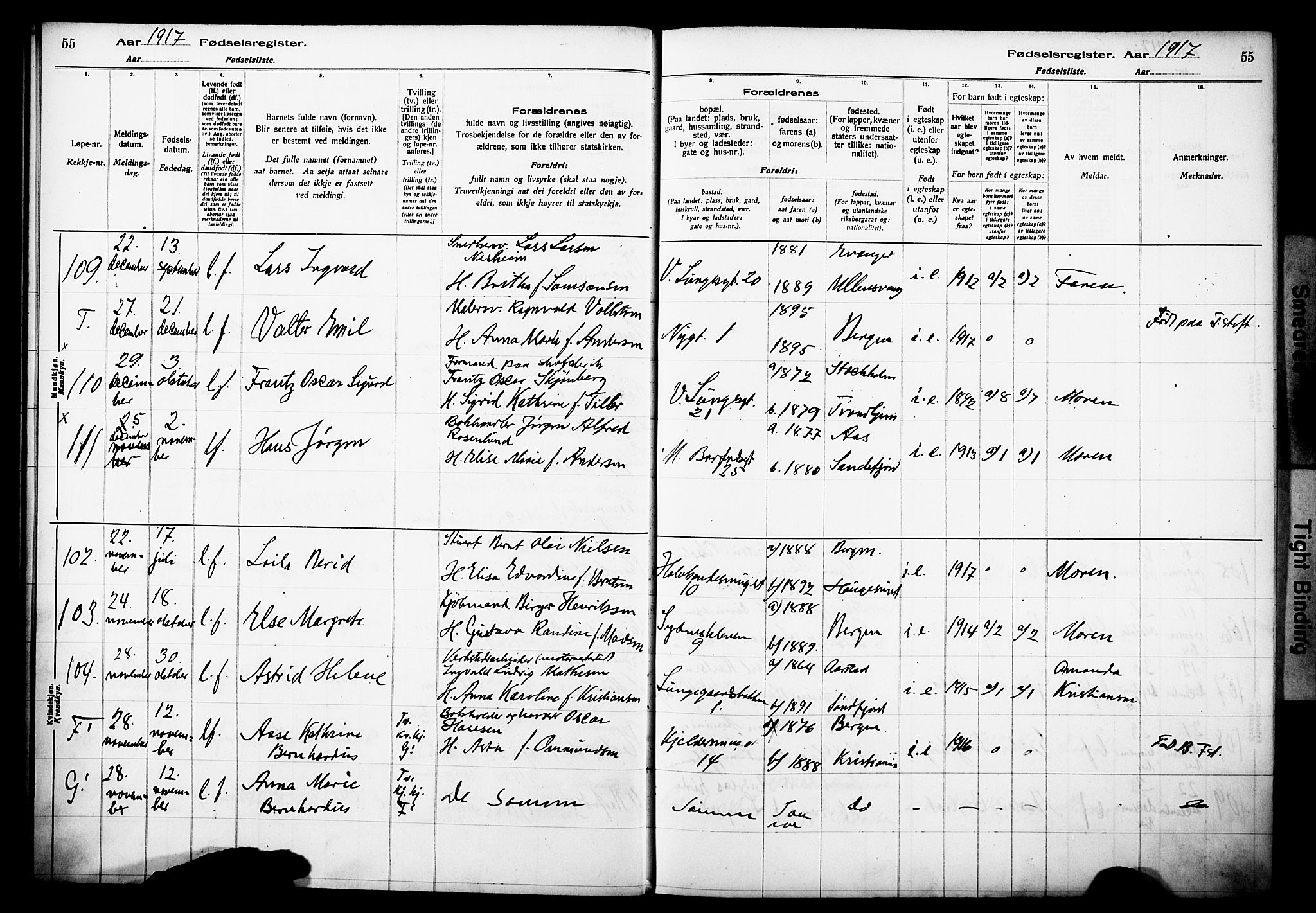 Domkirken sokneprestembete, AV/SAB-A-74801/I/Id/L00A1: Birth register no. A 1, 1916-1923, p. 55