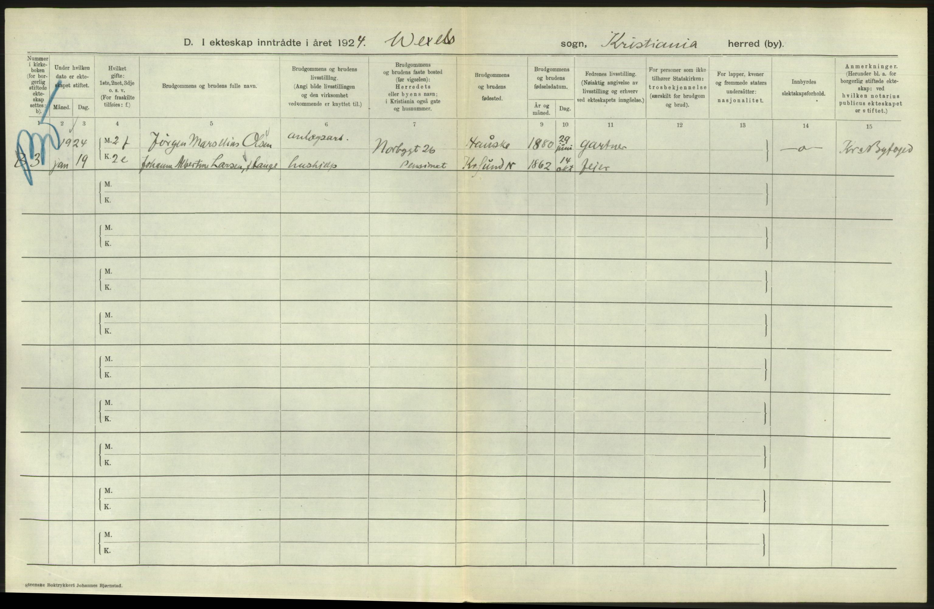Statistisk sentralbyrå, Sosiodemografiske emner, Befolkning, AV/RA-S-2228/D/Df/Dfc/Dfcd/L0007: Kristiania: Gifte, 1924, p. 736