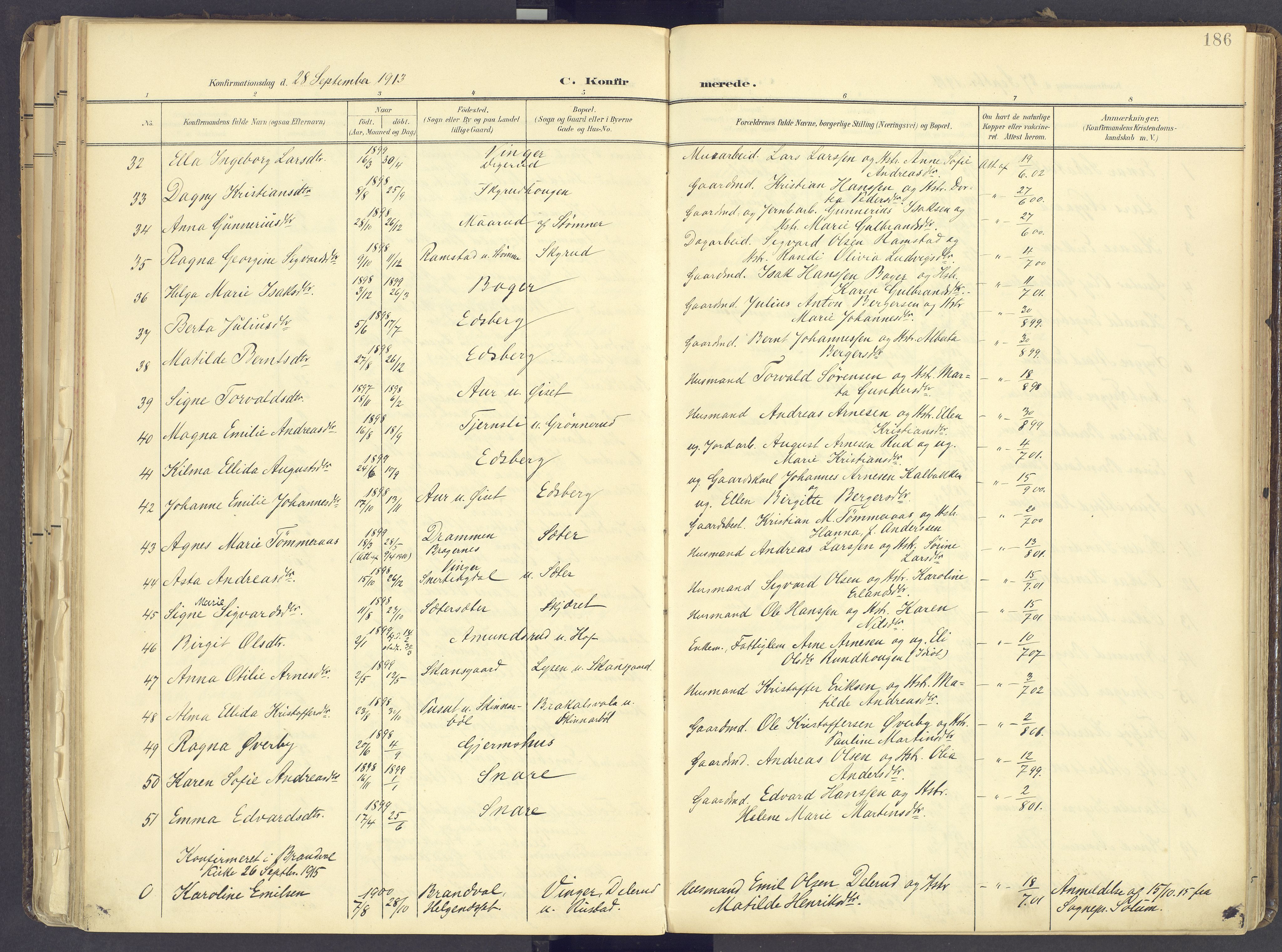 Vinger prestekontor, AV/SAH-PREST-024/H/Ha/Haa/L0017: Parish register (official) no. 17, 1901-1927, p. 186