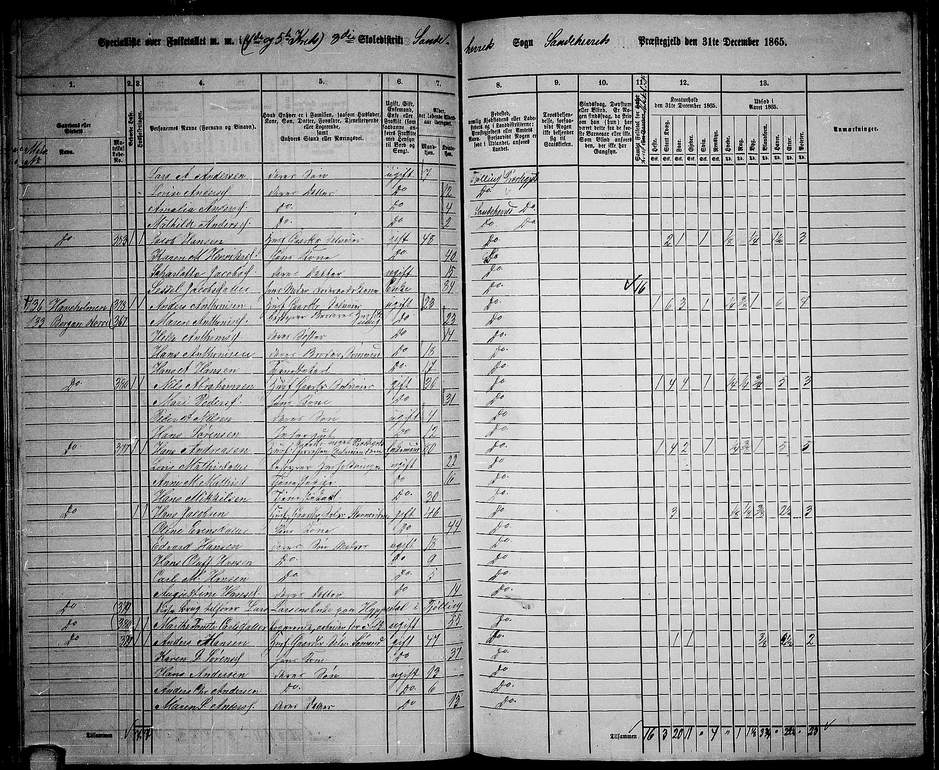 RA, 1865 census for Sandeherred/Sandeherred, 1865, p. 86