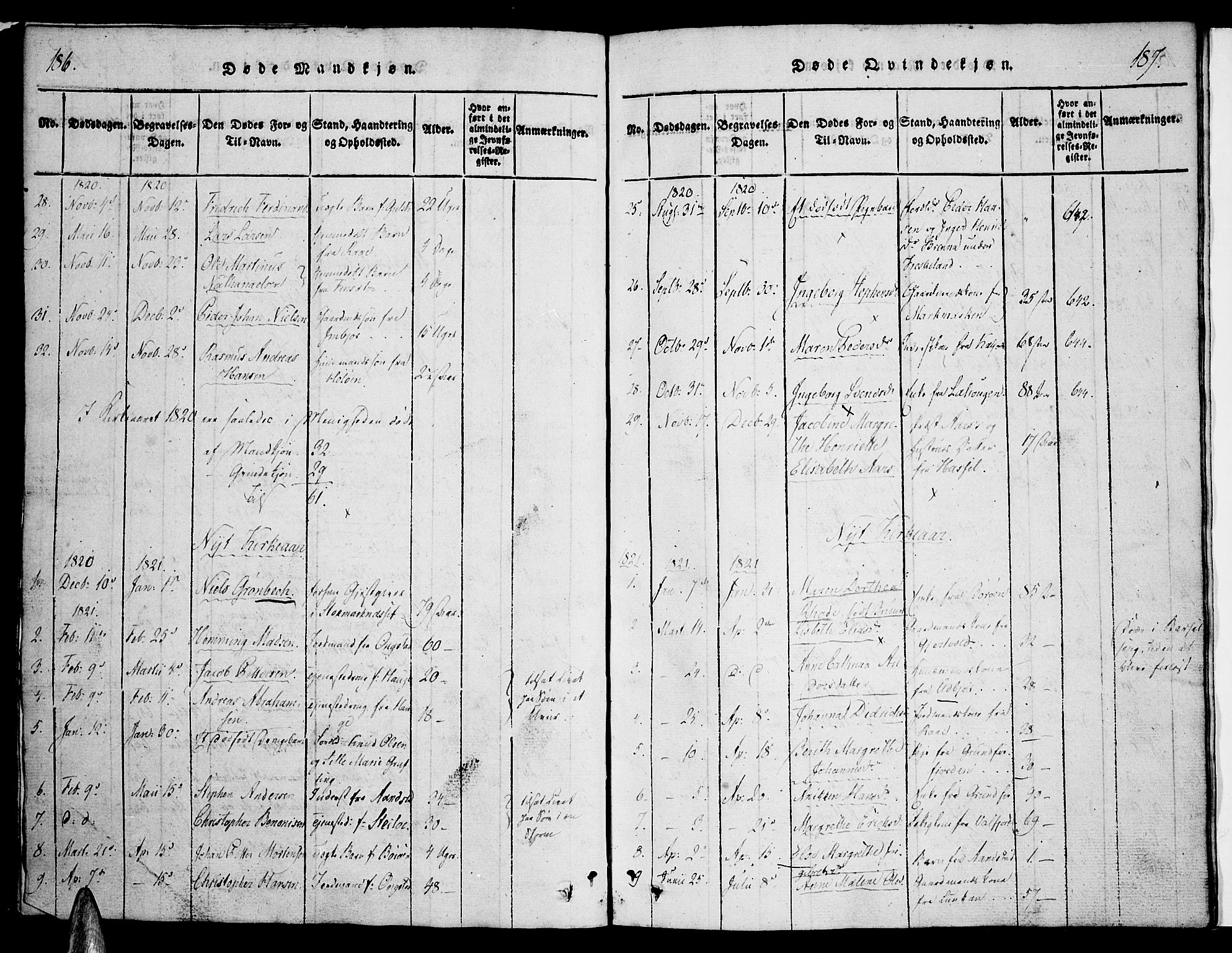 Ministerialprotokoller, klokkerbøker og fødselsregistre - Nordland, AV/SAT-A-1459/888/L1237: Parish register (official) no. 888A05 /1, 1820-1836, p. 186-187