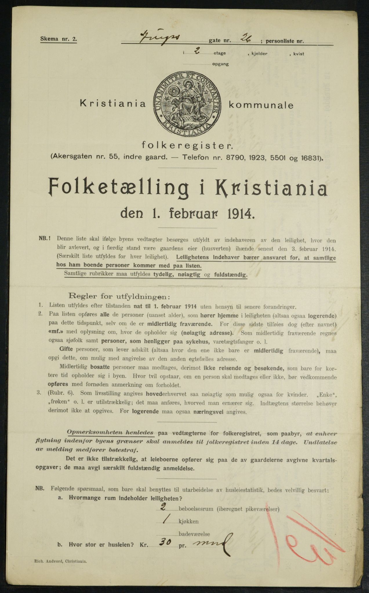 OBA, Municipal Census 1914 for Kristiania, 1914, p. 2502