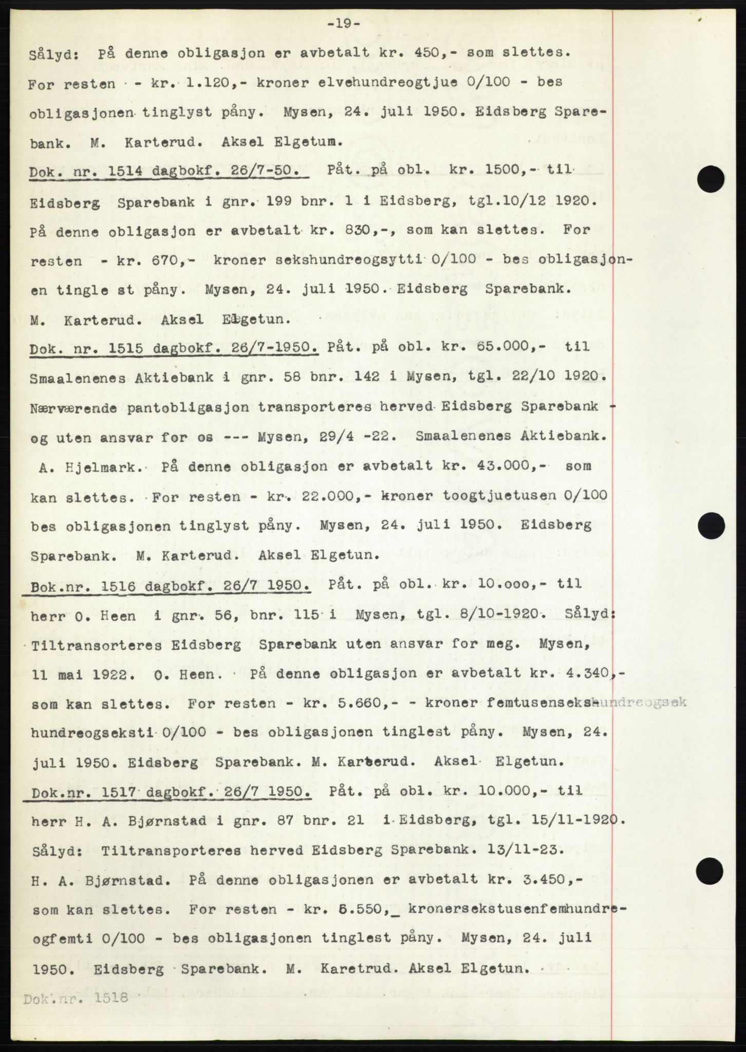 Rakkestad sorenskriveri, AV/SAO-A-10686/G/Gb/Gba/Gbac/L0012: Mortgage book no. B1-4 og B16-20, 1949-1950, Diary no: : 1514/1950