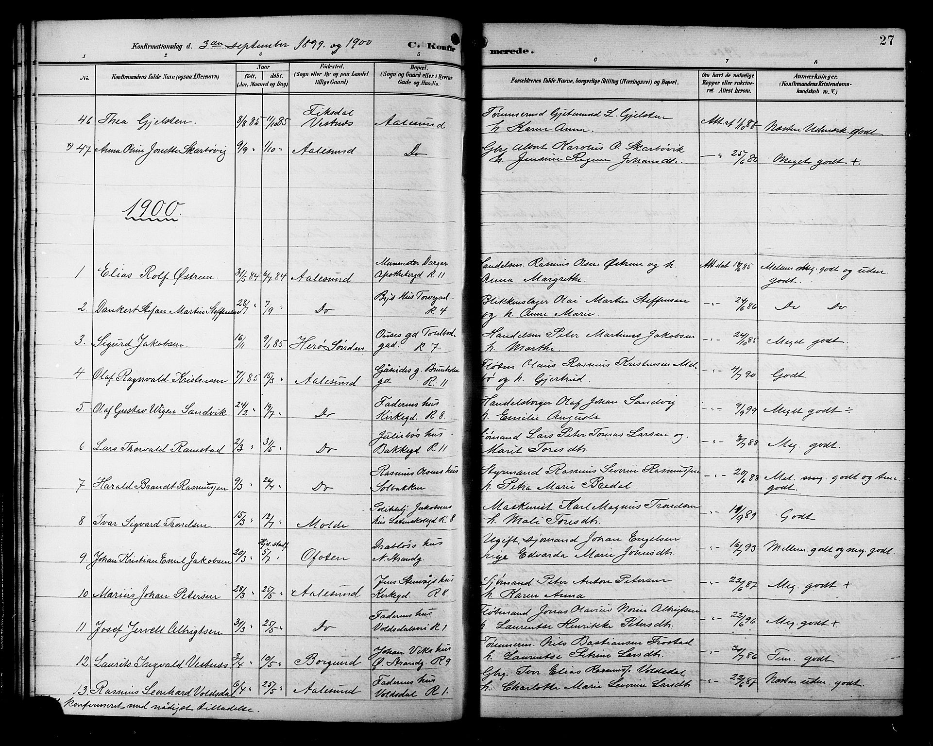 Ministerialprotokoller, klokkerbøker og fødselsregistre - Møre og Romsdal, AV/SAT-A-1454/529/L0469: Parish register (copy) no. 529C06, 1898-1906, p. 27