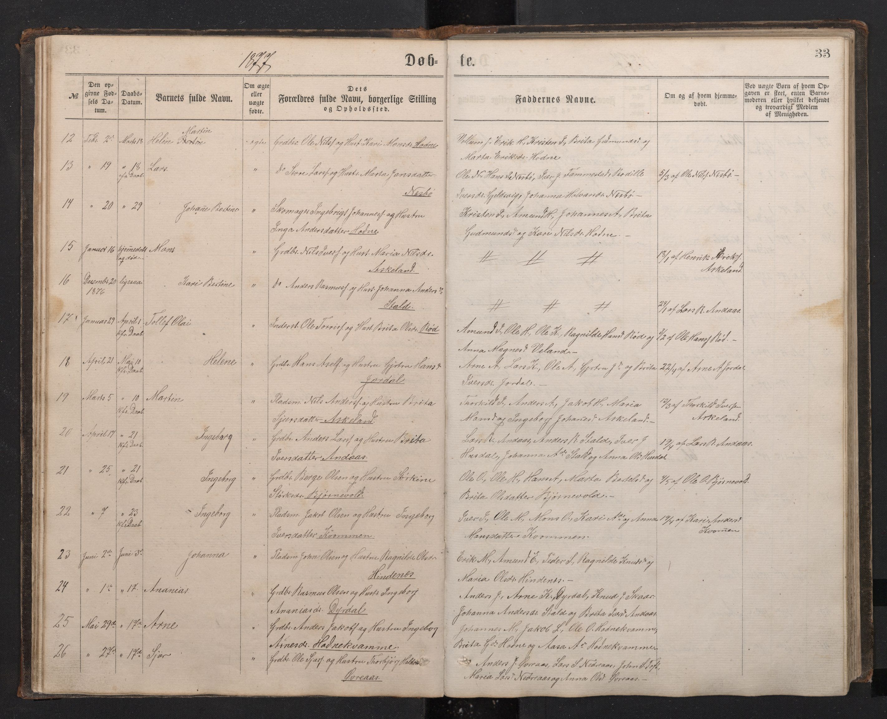 Lindås Sokneprestembete, SAB/A-76701/H/Hab: Parish register (copy) no. E 2, 1867-1892, p. 32b-33a