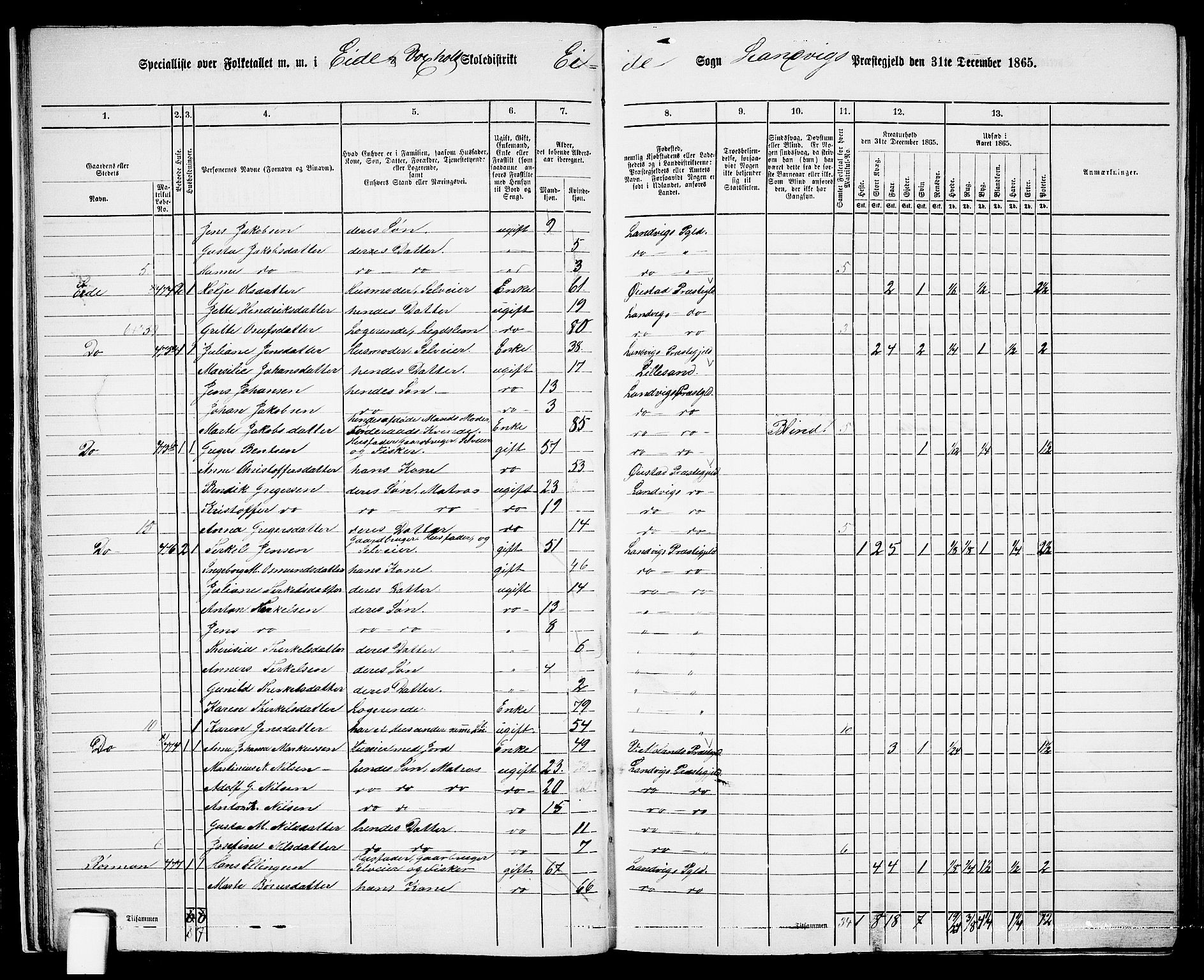 RA, 1865 census for Homedal, 1865, p. 26