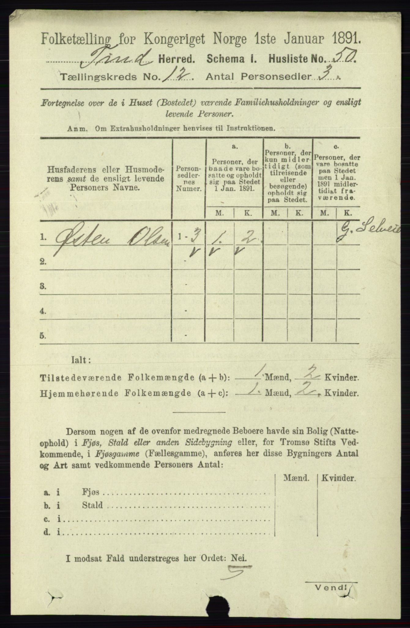 RA, 1891 census for 0826 Tinn, 1891, p. 2312