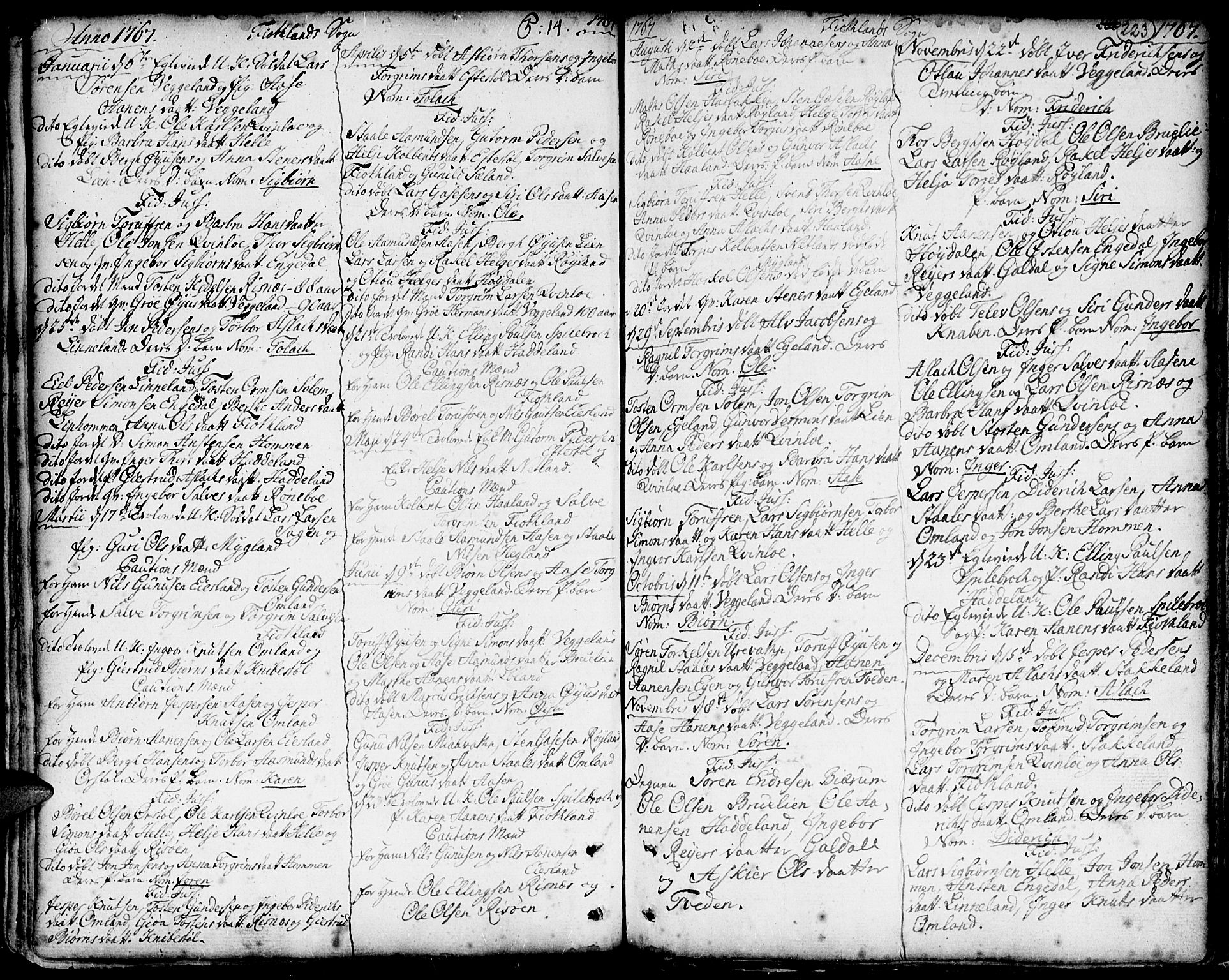 Hægebostad sokneprestkontor, SAK/1111-0024/F/Fa/Faa/L0001: Parish register (official) no. A 1 /3, 1760-1826, p. 223