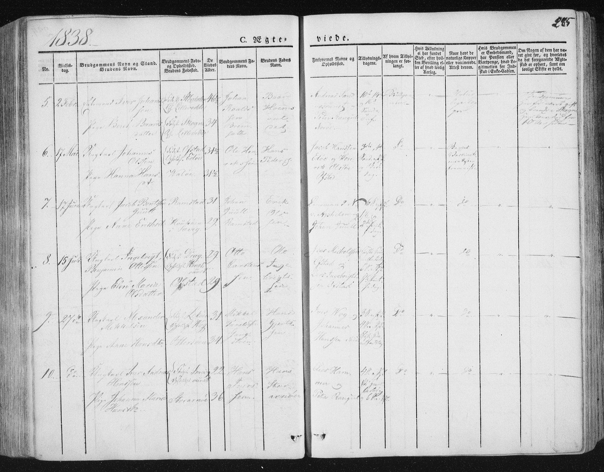 Ministerialprotokoller, klokkerbøker og fødselsregistre - Nord-Trøndelag, SAT/A-1458/784/L0669: Parish register (official) no. 784A04, 1829-1859, p. 285
