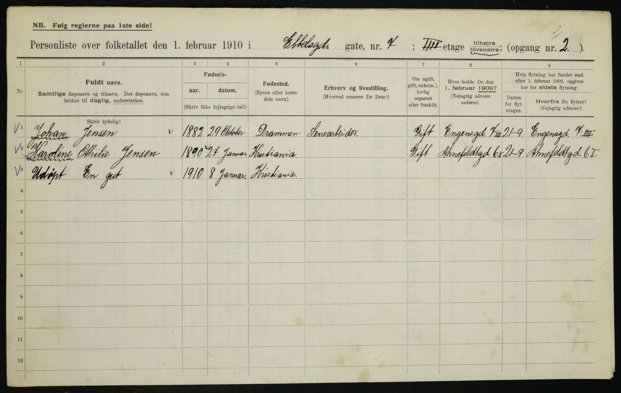 OBA, Municipal Census 1910 for Kristiania, 1910, p. 17255