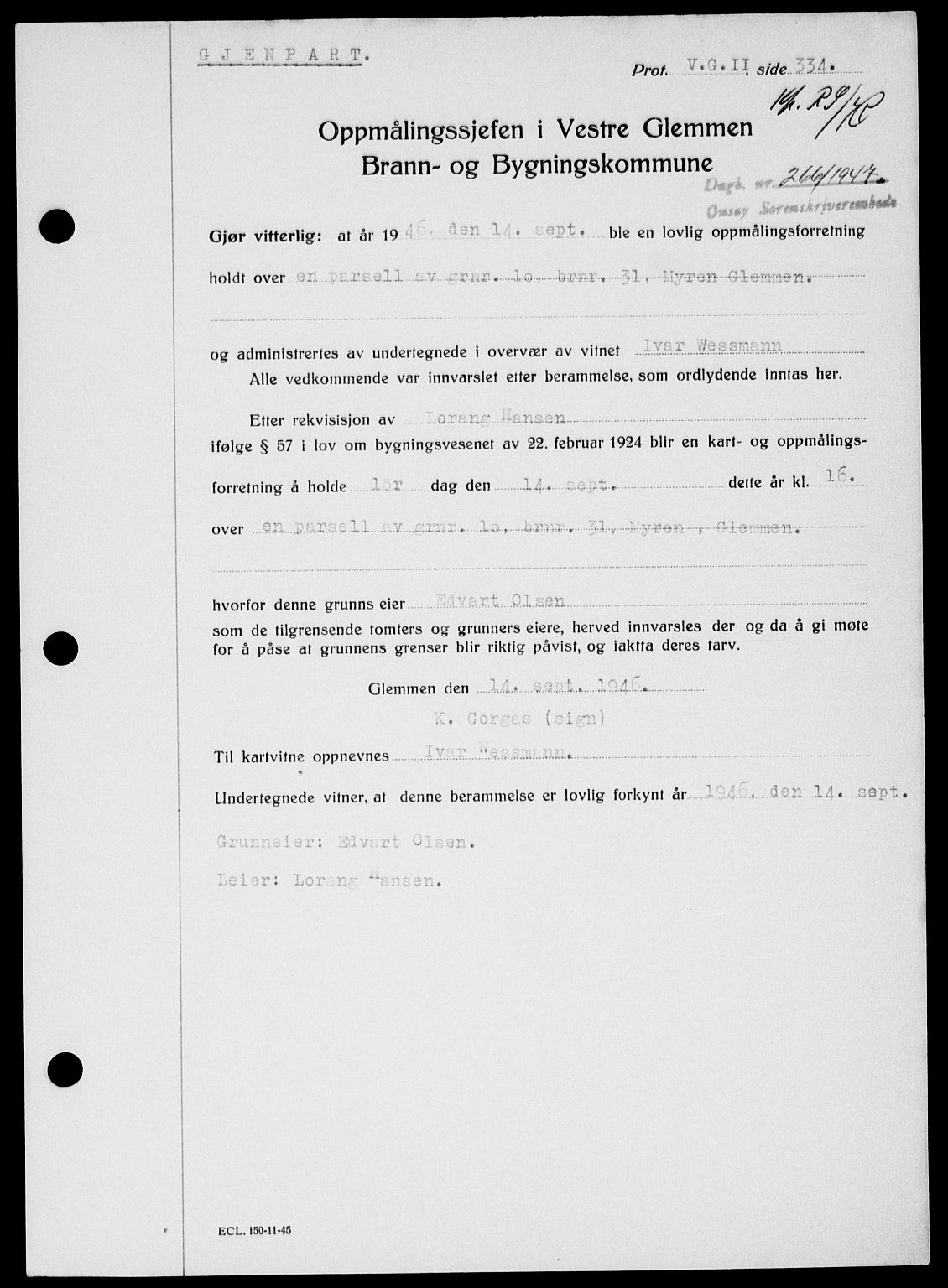 Onsøy sorenskriveri, AV/SAO-A-10474/G/Ga/Gab/L0018: Mortgage book no. II A-18, 1946-1947, Diary no: : 266/1947