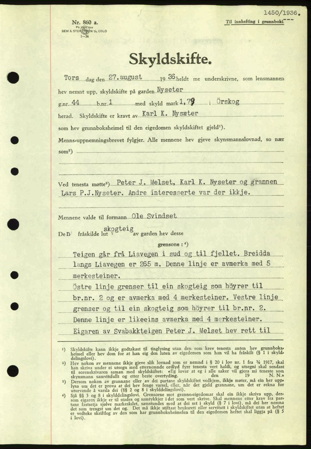 Nordre Sunnmøre sorenskriveri, AV/SAT-A-0006/1/2/2C/2Ca: Mortgage book no. A2, 1936-1937, Diary no: : 1450/1936