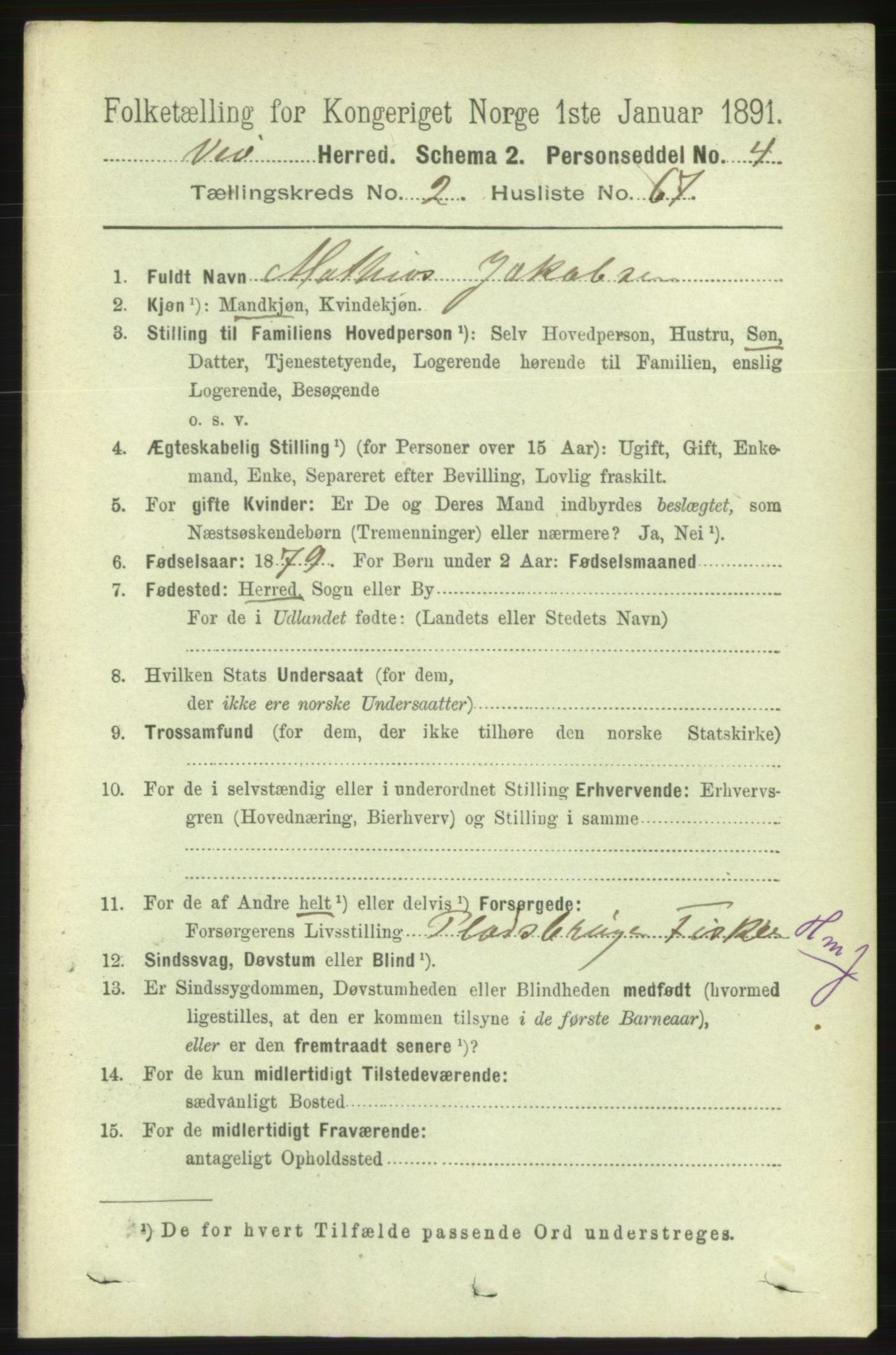 RA, 1891 census for 1541 Veøy, 1891, p. 1187