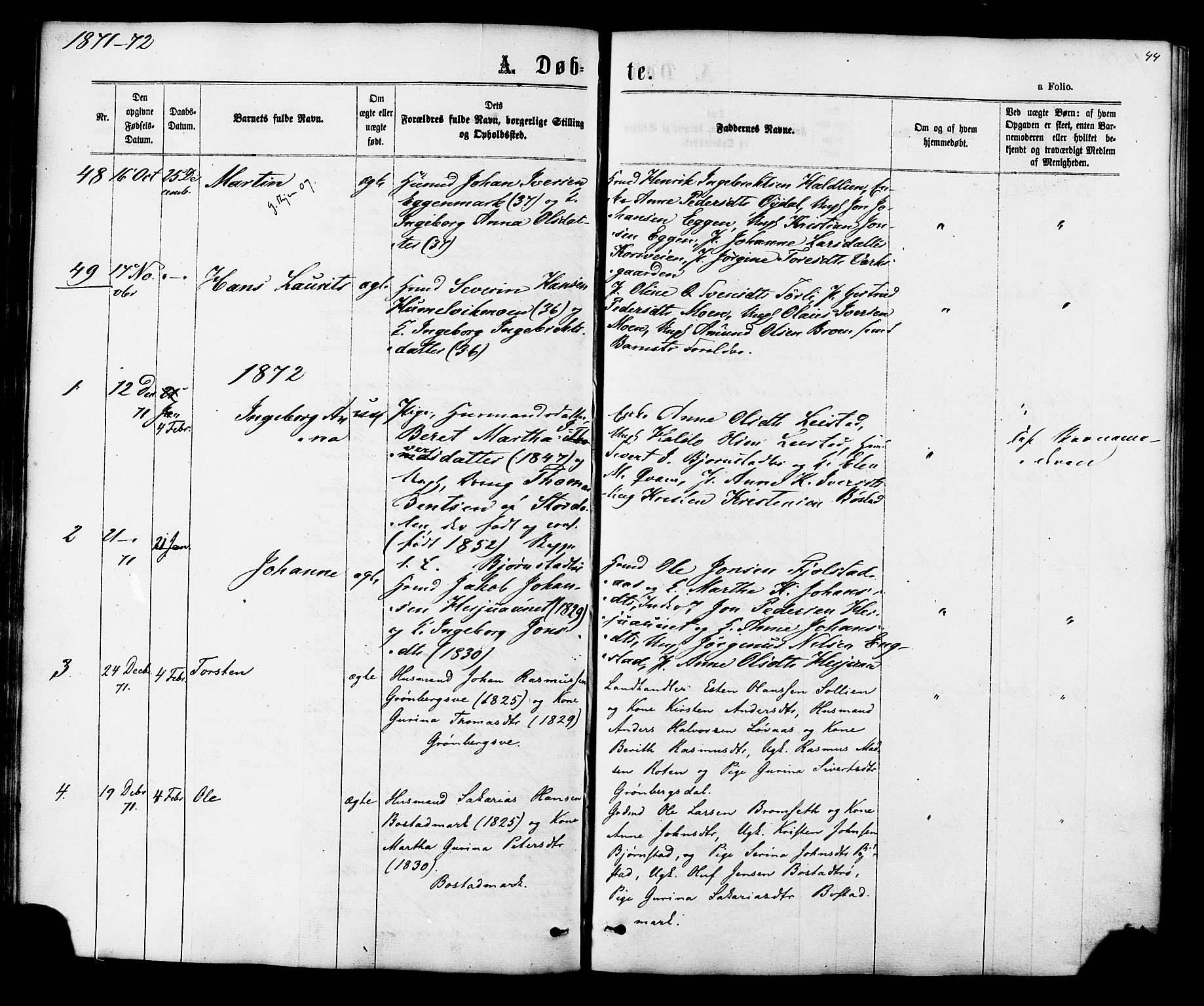 Ministerialprotokoller, klokkerbøker og fødselsregistre - Sør-Trøndelag, SAT/A-1456/616/L0409: Parish register (official) no. 616A06, 1865-1877, p. 44