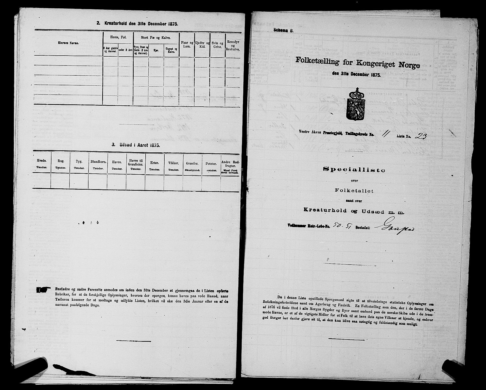 RA, 1875 census for 0218aP Vestre Aker, 1875, p. 1912