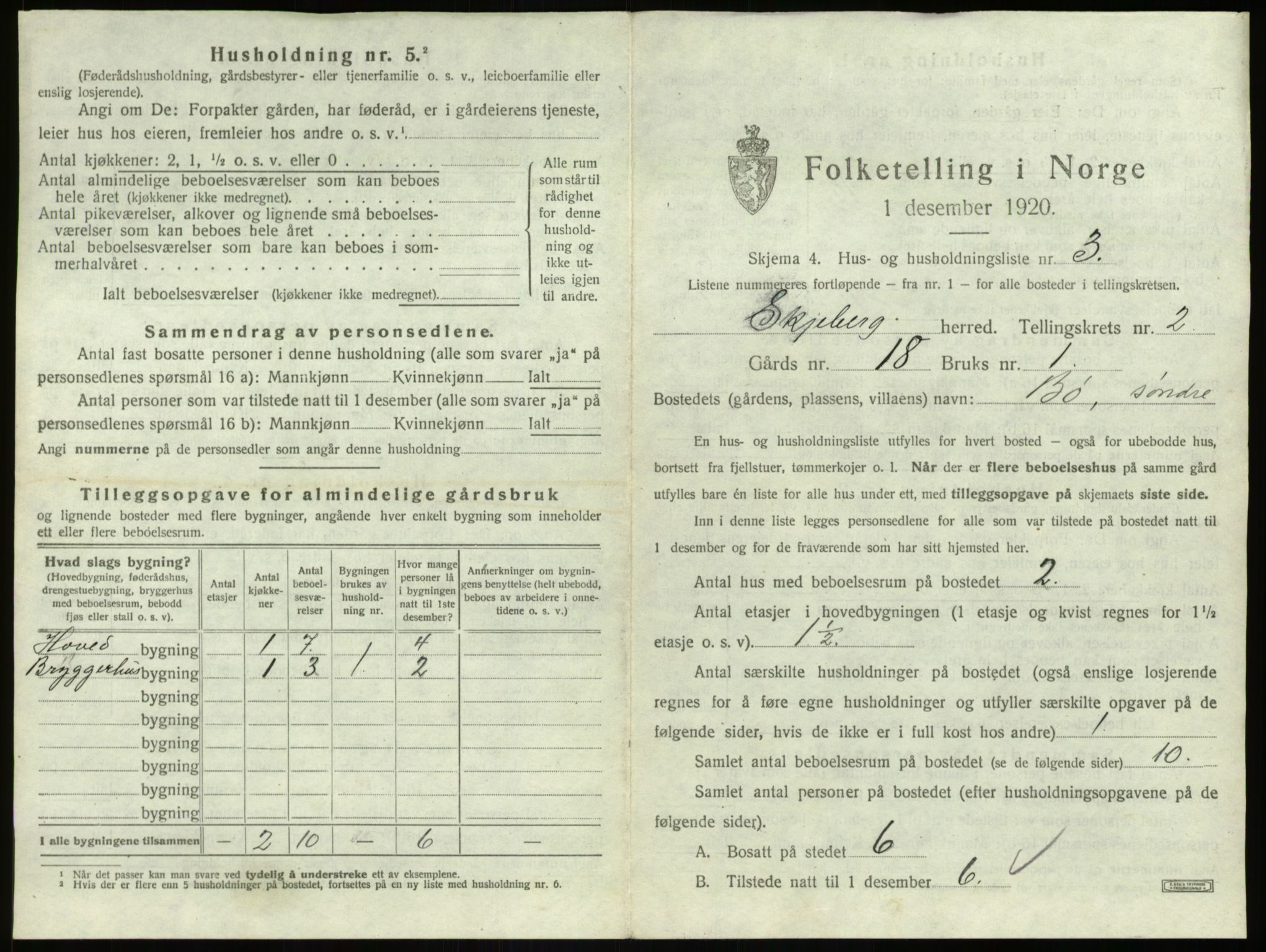 SAO, 1920 census for Skjeberg, 1920, p. 296