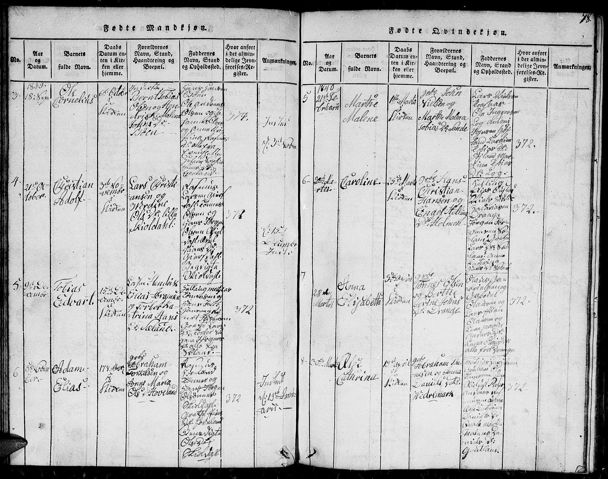 Herad sokneprestkontor, AV/SAK-1111-0018/F/Fb/Fba/L0001: Parish register (copy) no. B 1, 1815-1852, p. 78