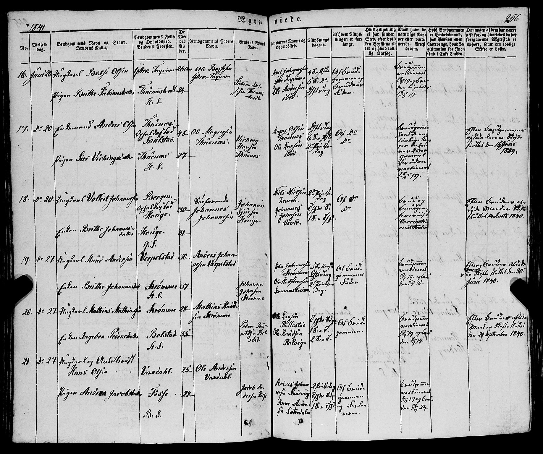 Haus sokneprestembete, AV/SAB-A-75601/H/Haa: Parish register (official) no. A 15, 1838-1847, p. 256