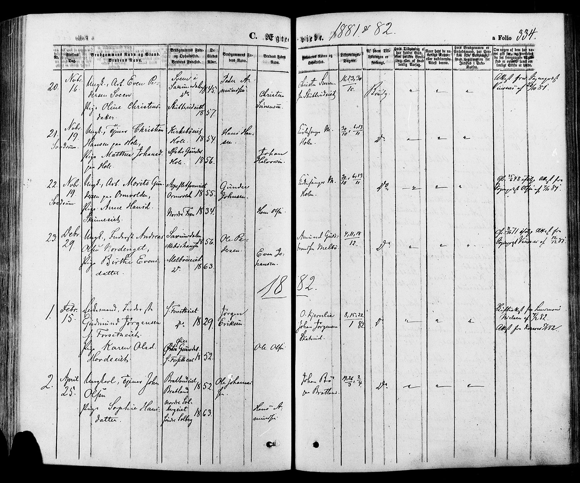 Gausdal prestekontor, SAH/PREST-090/H/Ha/Haa/L0010: Parish register (official) no. 10, 1867-1886, p. 334